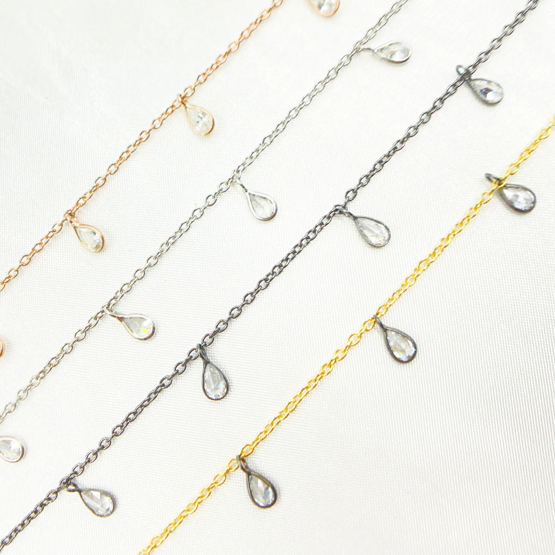 CZ5. Cubic Zirconia Pear Shape Dangle Chain - Image 6