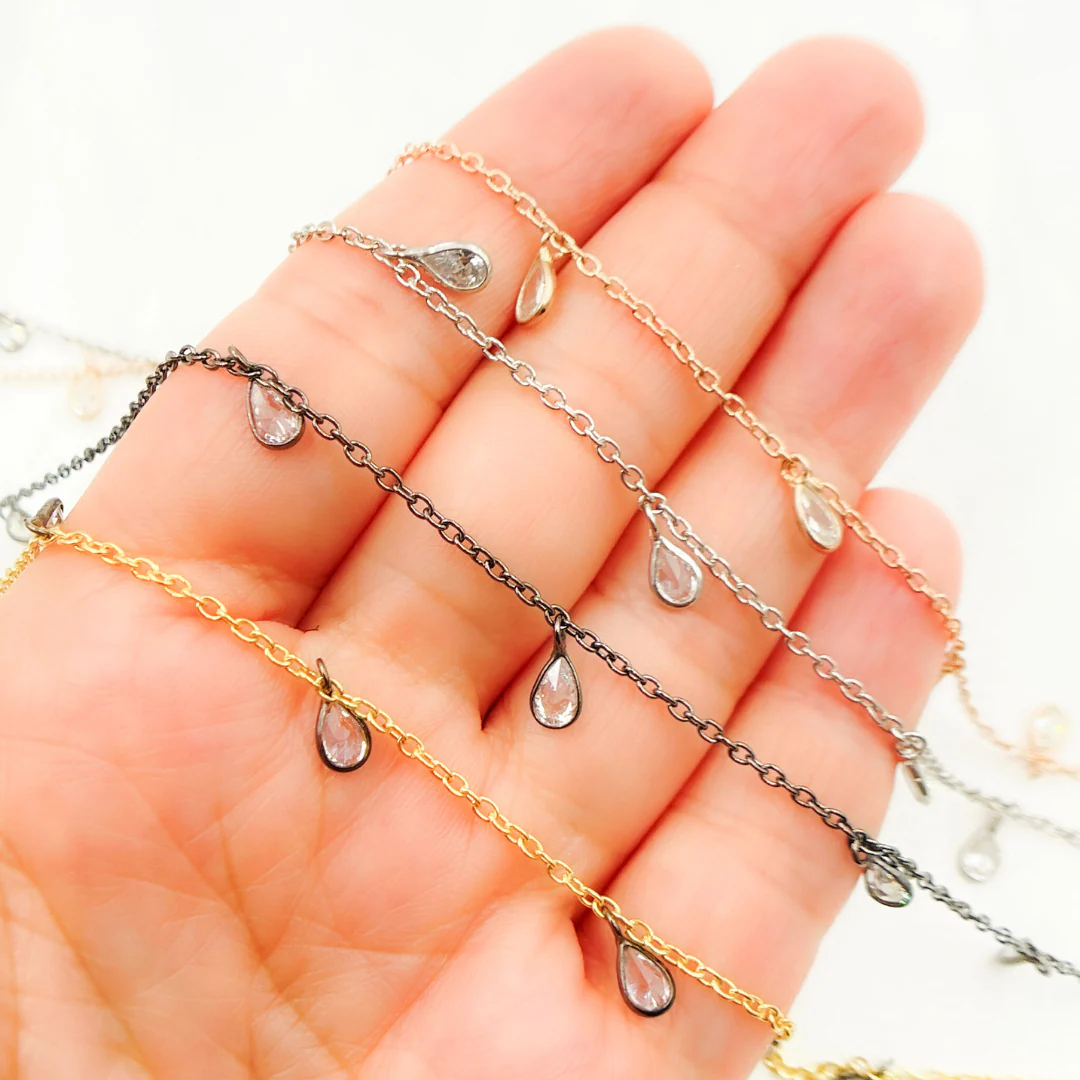 CZ5. Cubic Zirconia Pear Shape Dangle Chain - Image 8