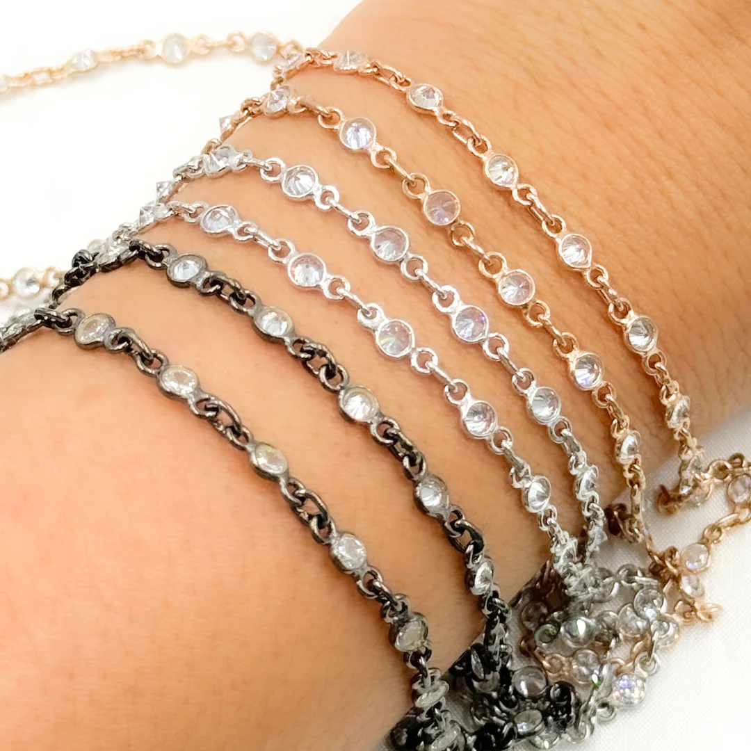 CZ27. Cubic Zirconia Round Shape Connected Chain - Image 3