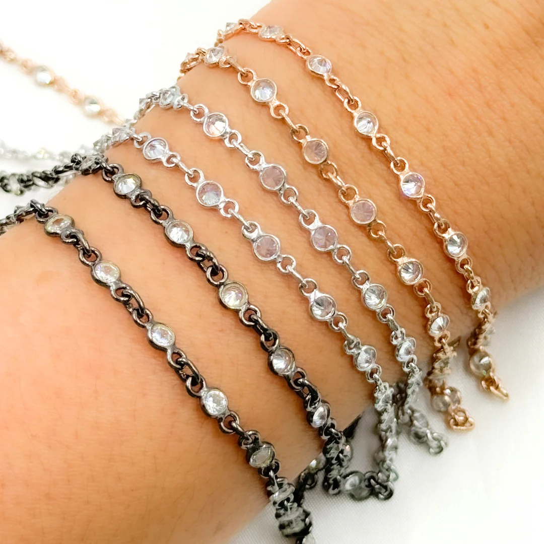 CZ27. Cubic Zirconia Round Shape Connected Chain - Image 8