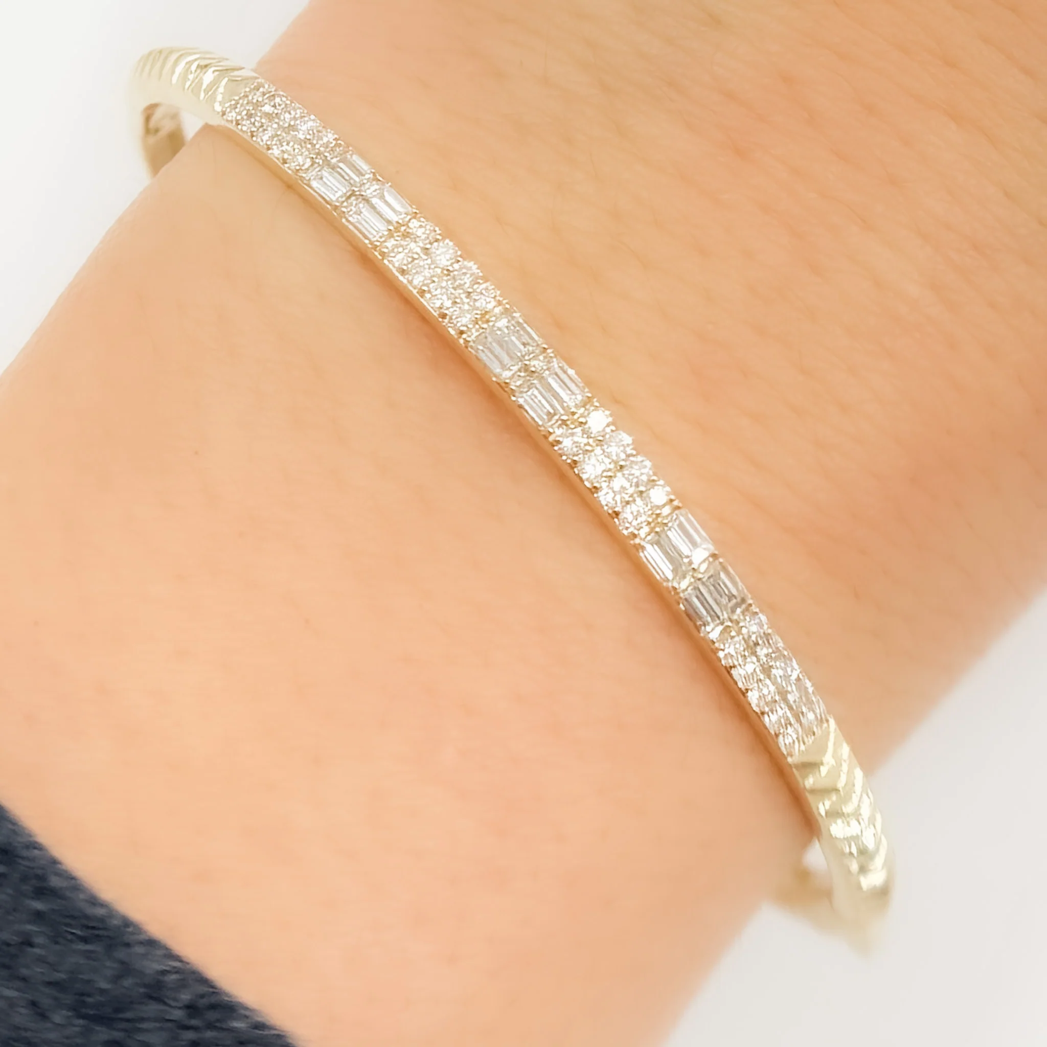 DBG00189. 14K Solid Gold Baguette Diamond Bangle - Image 2