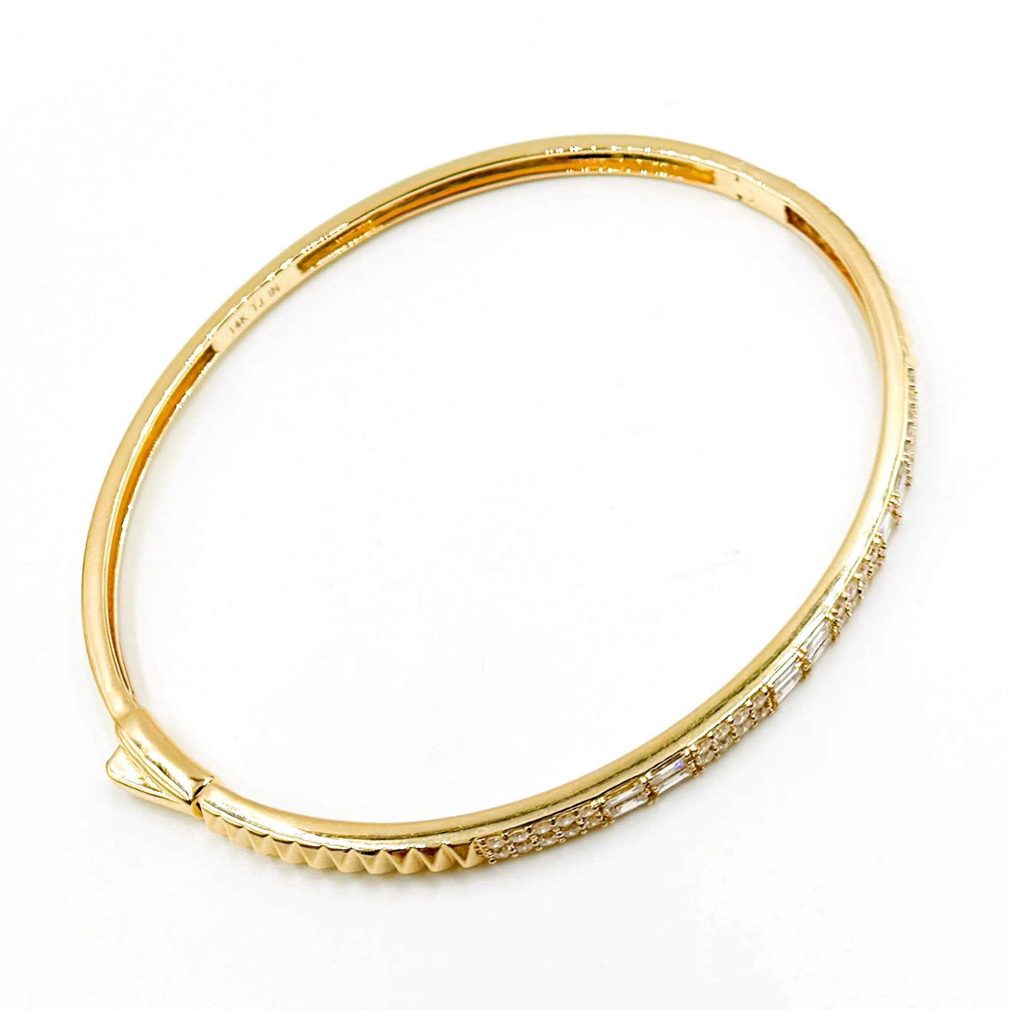 DBG00189. 14K Solid Gold Baguette Diamond Bangle - Image 4