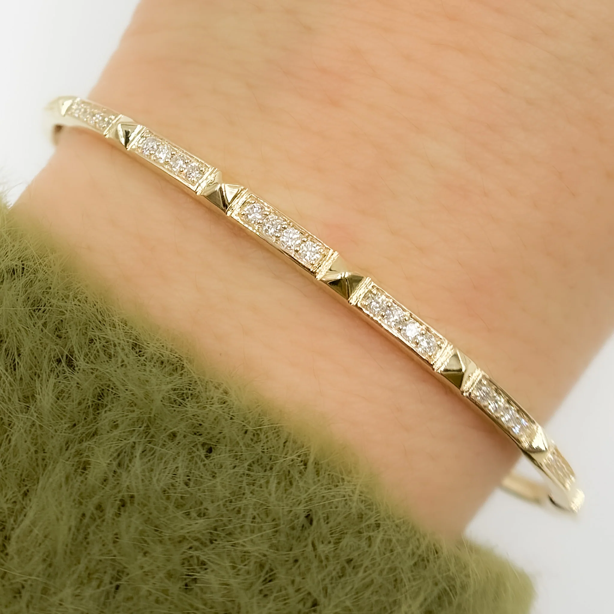 DBG00214. 14K Solid Gold Diamond Bangle - Image 4