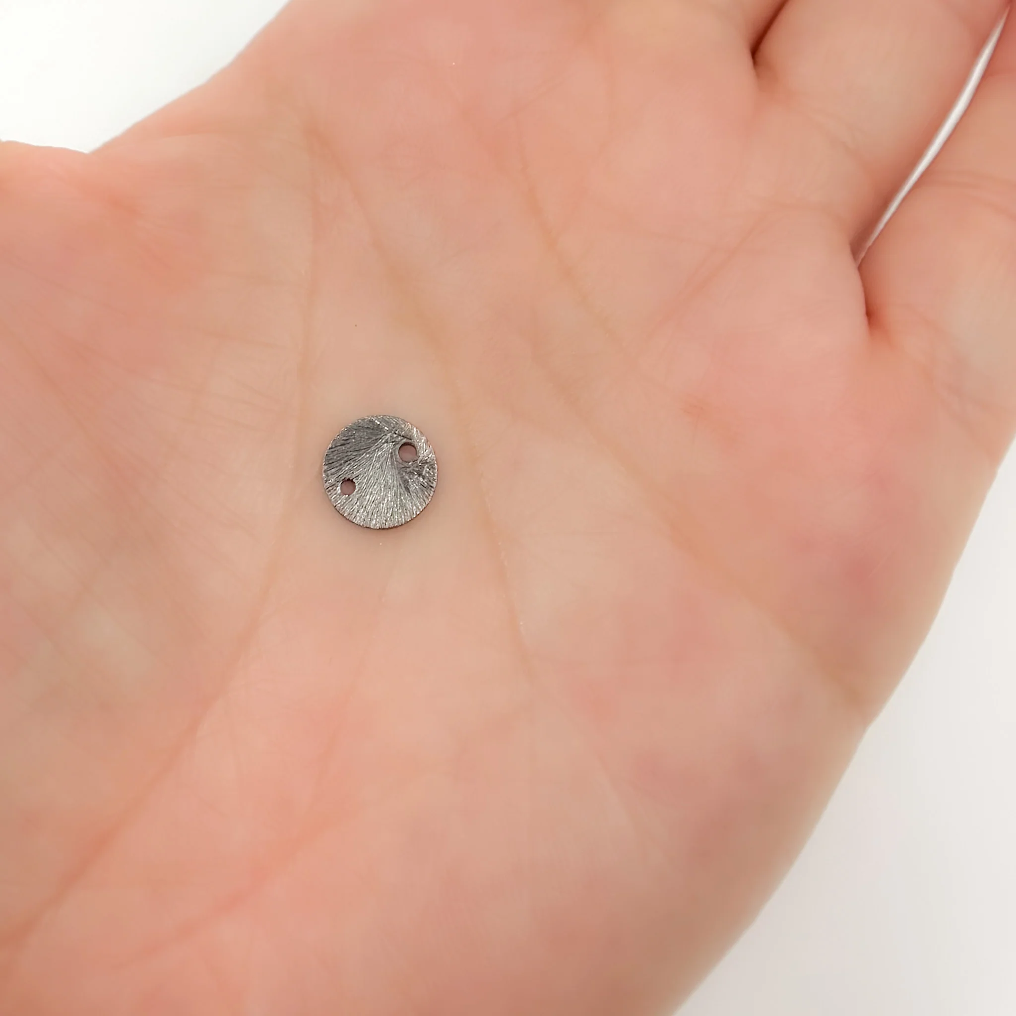 DBR8. 8MM Black Rhodium Sterling Silver Brushed Round Flat Disc Connector - Image 2