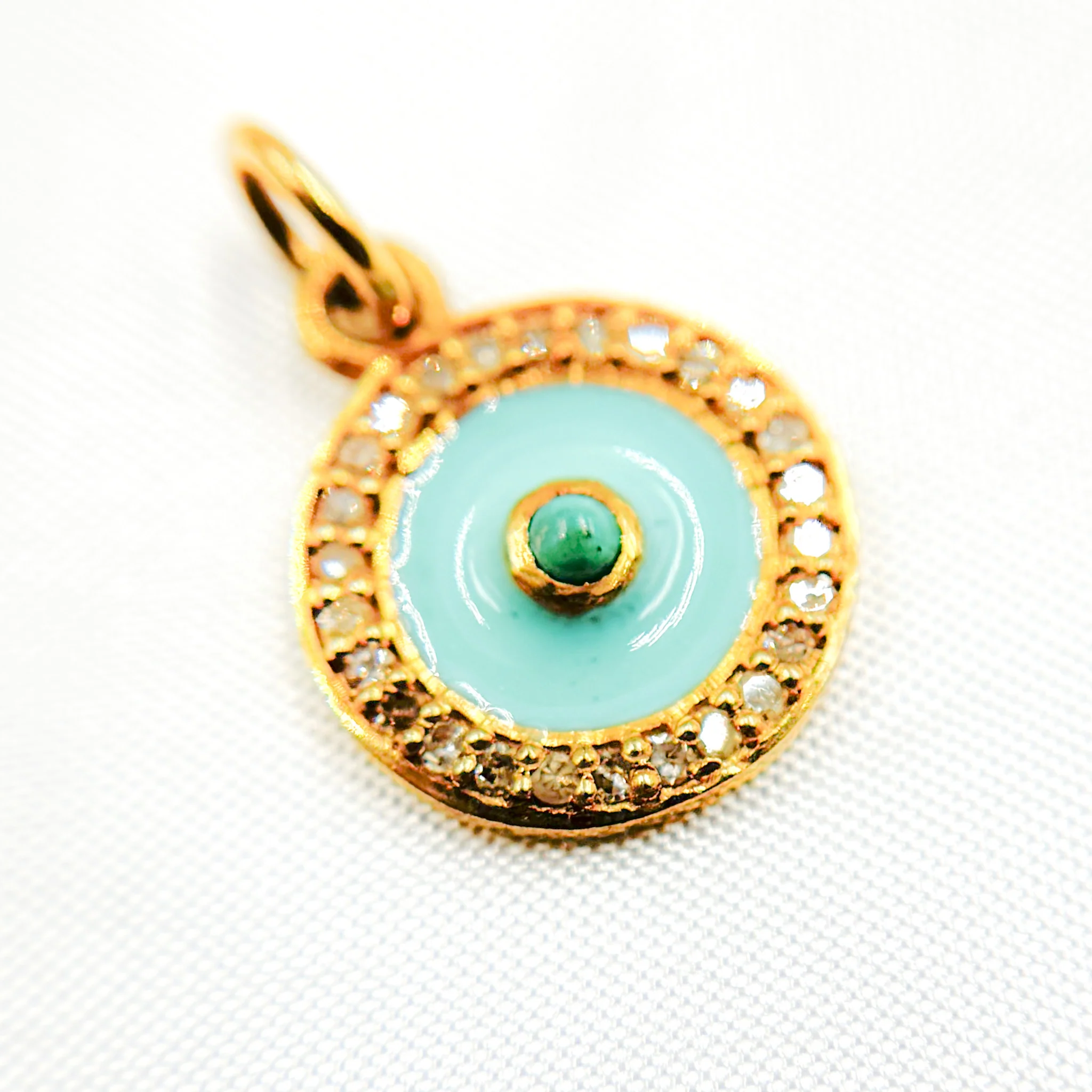 DC020A. Diamond Sterling Silver Round Enamel Charm with Gemstone - Image 9