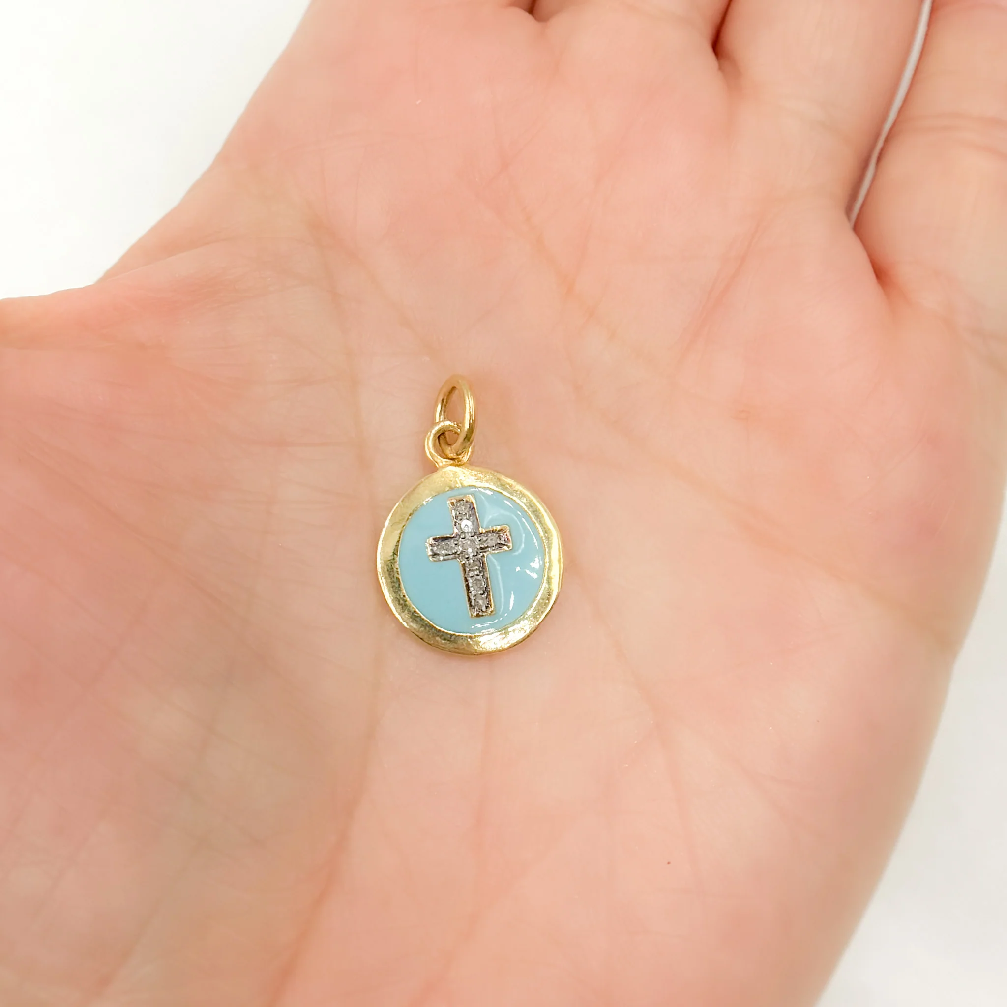 DC028A. Diamond Sterling Silver Round Cross Enamel Charm - Image 2