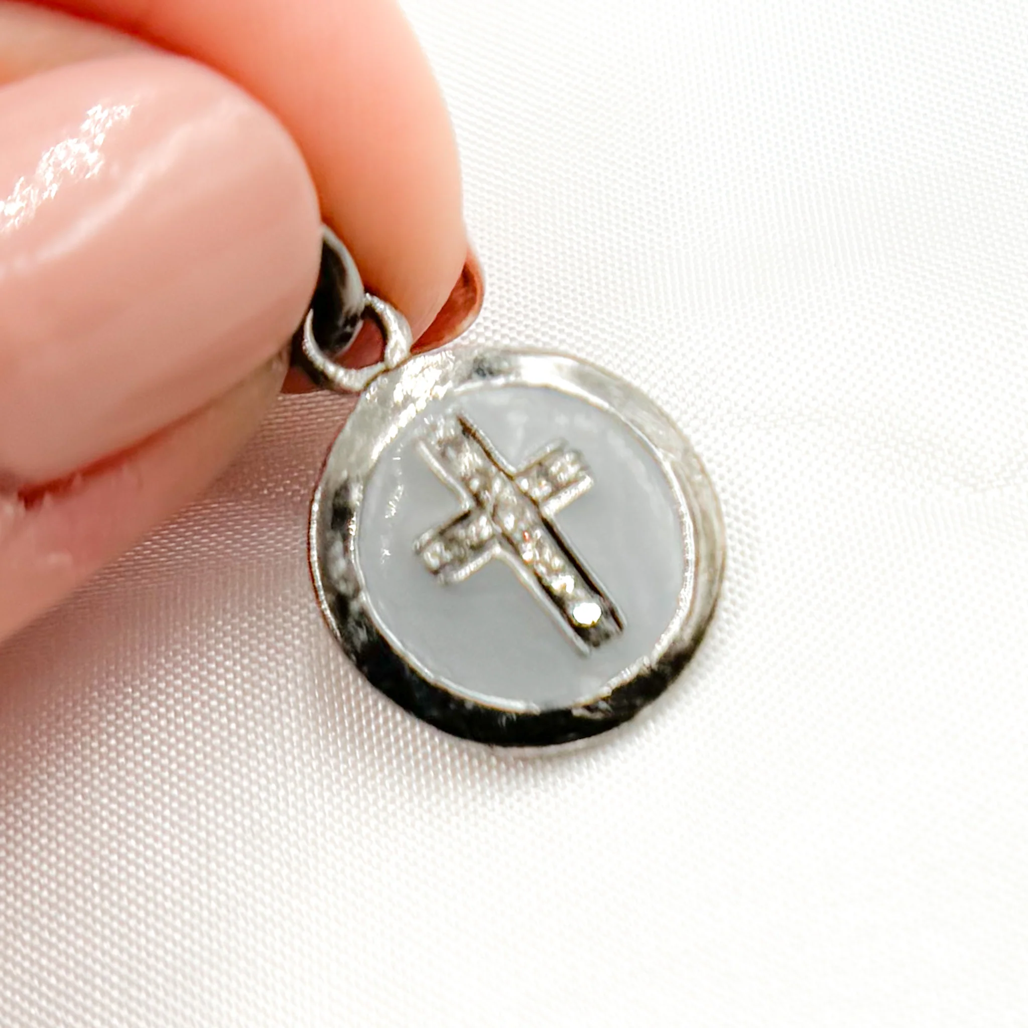 DC028A. Diamond Sterling Silver Round Cross Enamel Charm - Image 5
