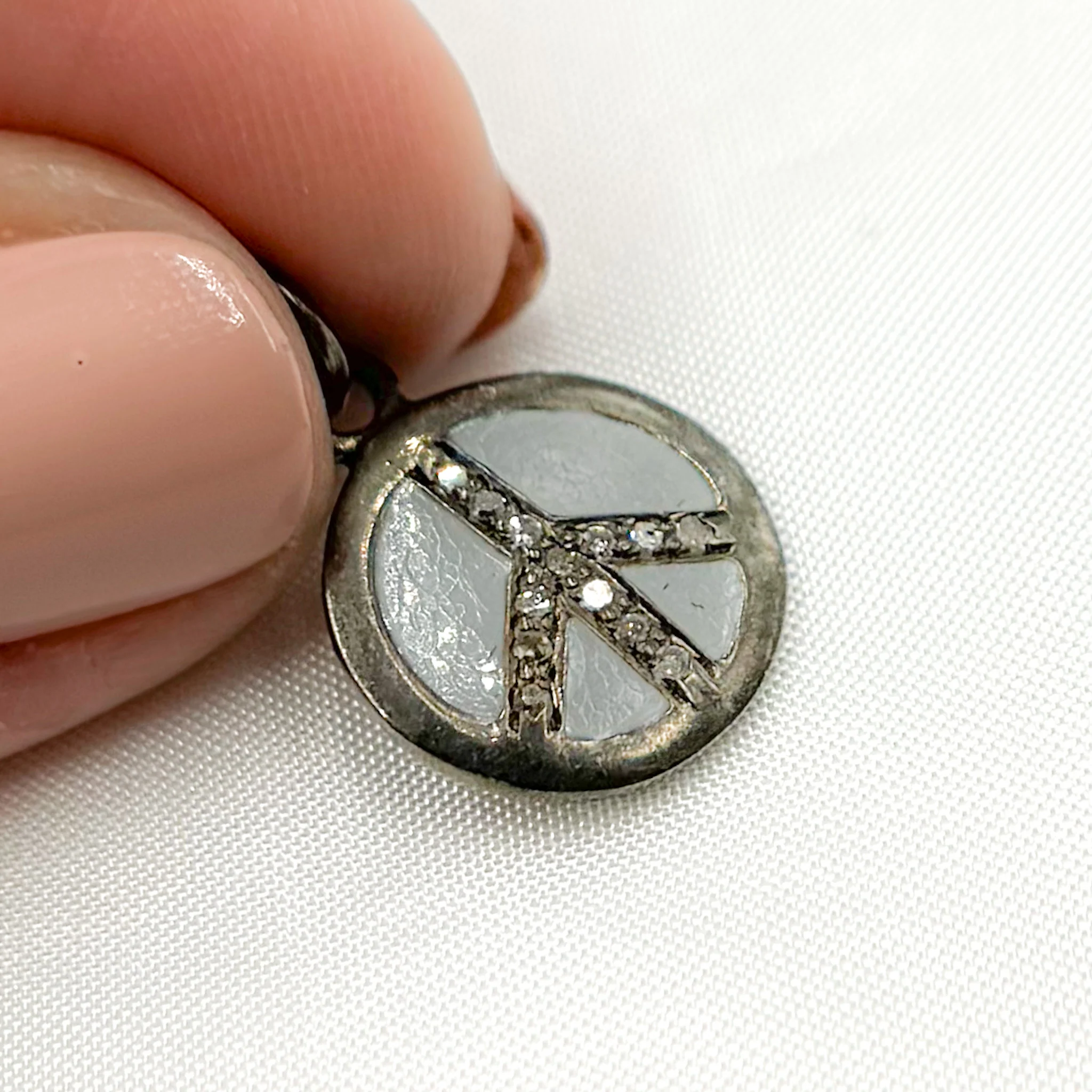 DC029A. Diamond Sterling Silver Round Peace Enamel Charm - Image 4