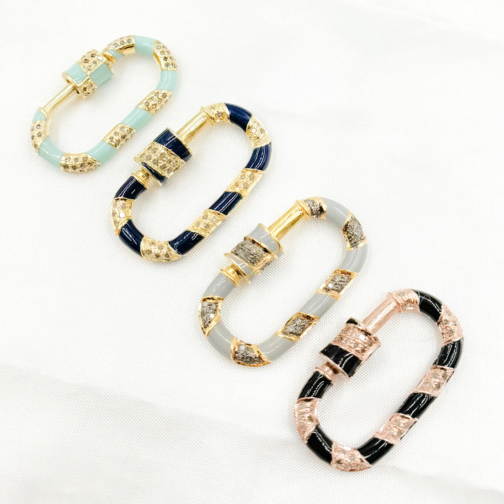 DC091A. Diamond Sterling Silver Oval Carabiner Clasp with Enamel - Image 14