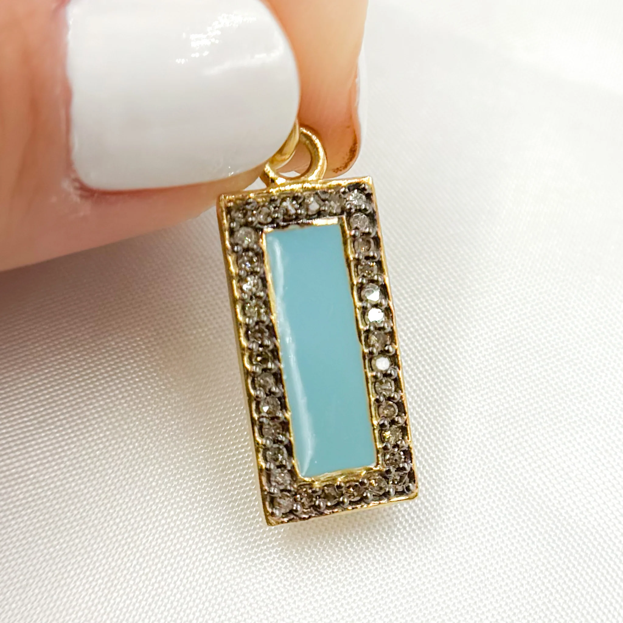 DC097A. Diamond Sterling Silver Rectangle Enamel Pendant - Image 6