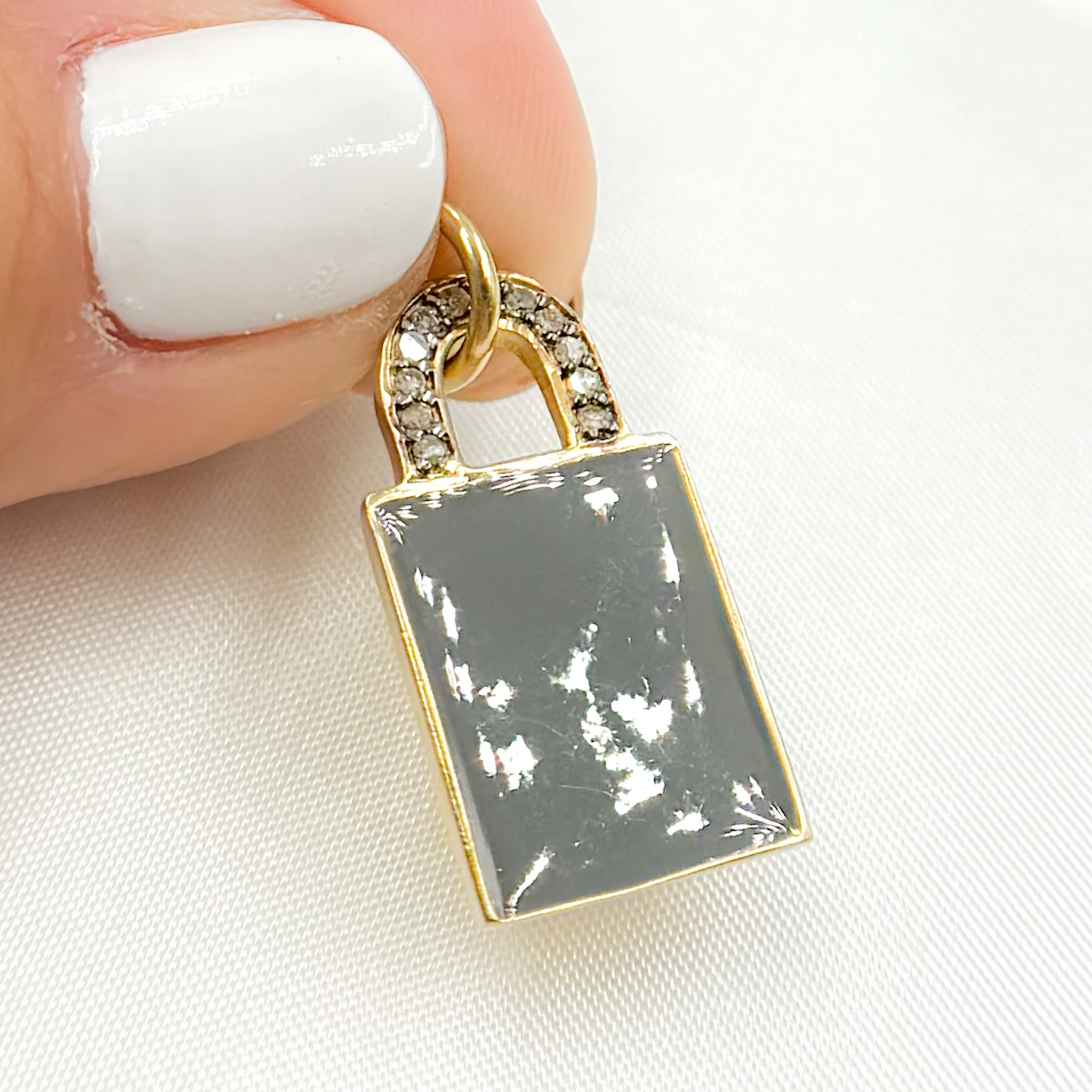 DC127A. Diamond Sterling Silver Lock Enamel Pendant - Image 3