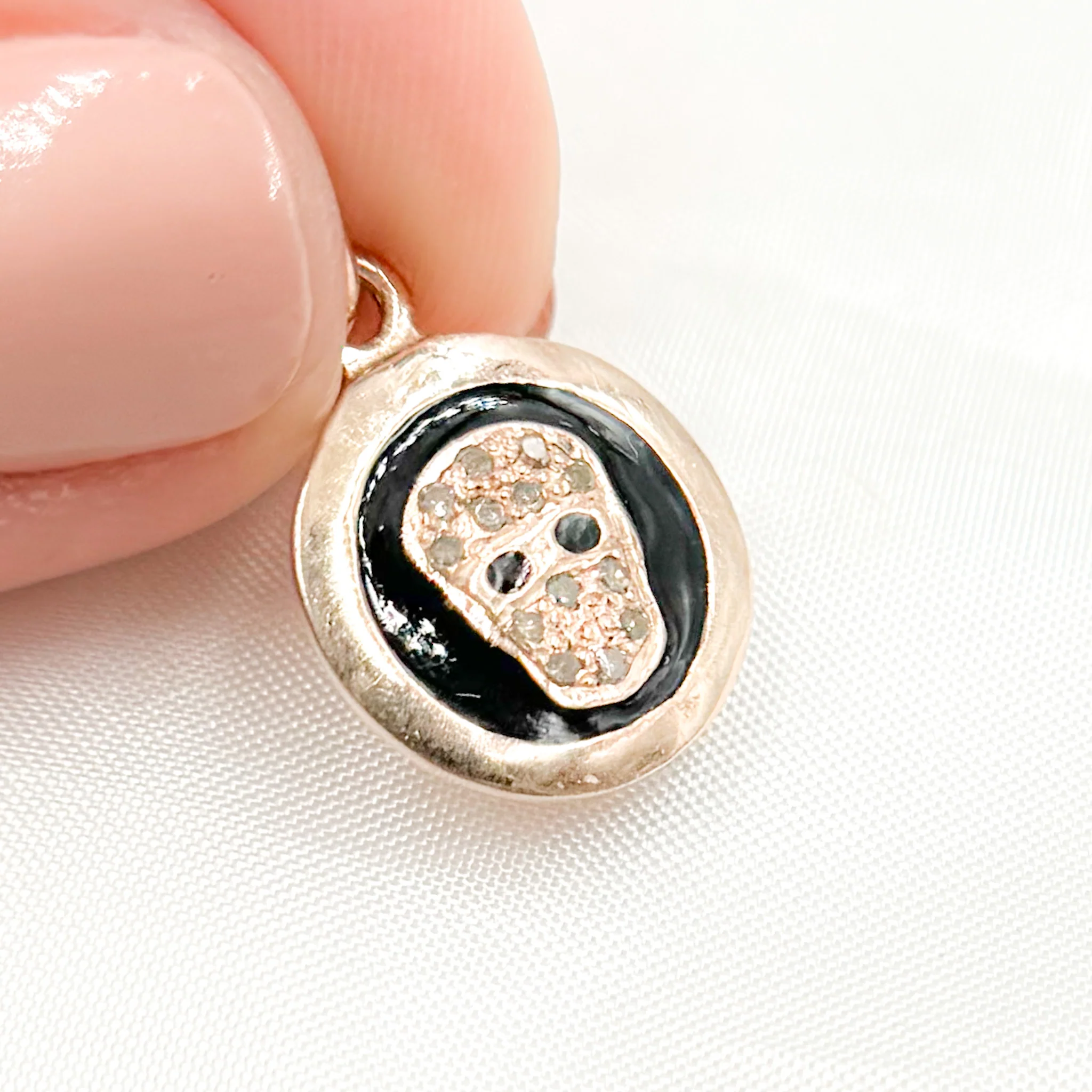 DC131A. Diamond Sterling Silver Round Skull Enamel Charm - Image 5