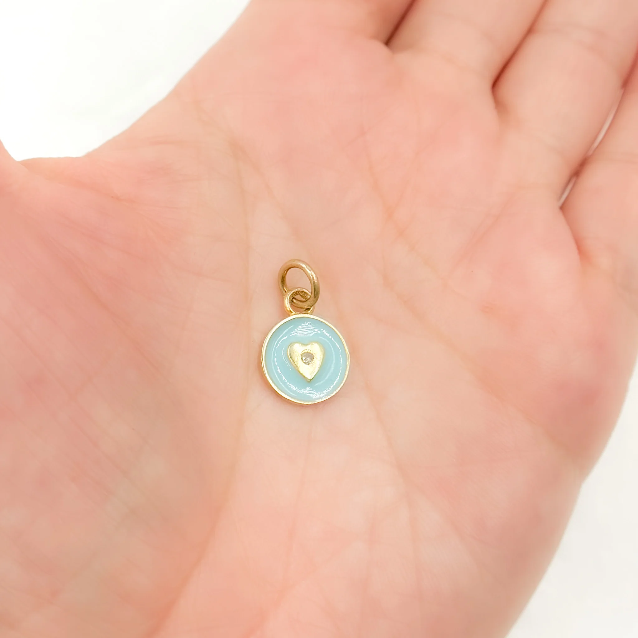 DC134A. Diamond Sterling Silver Round Heart Enamel Charm - Image 12