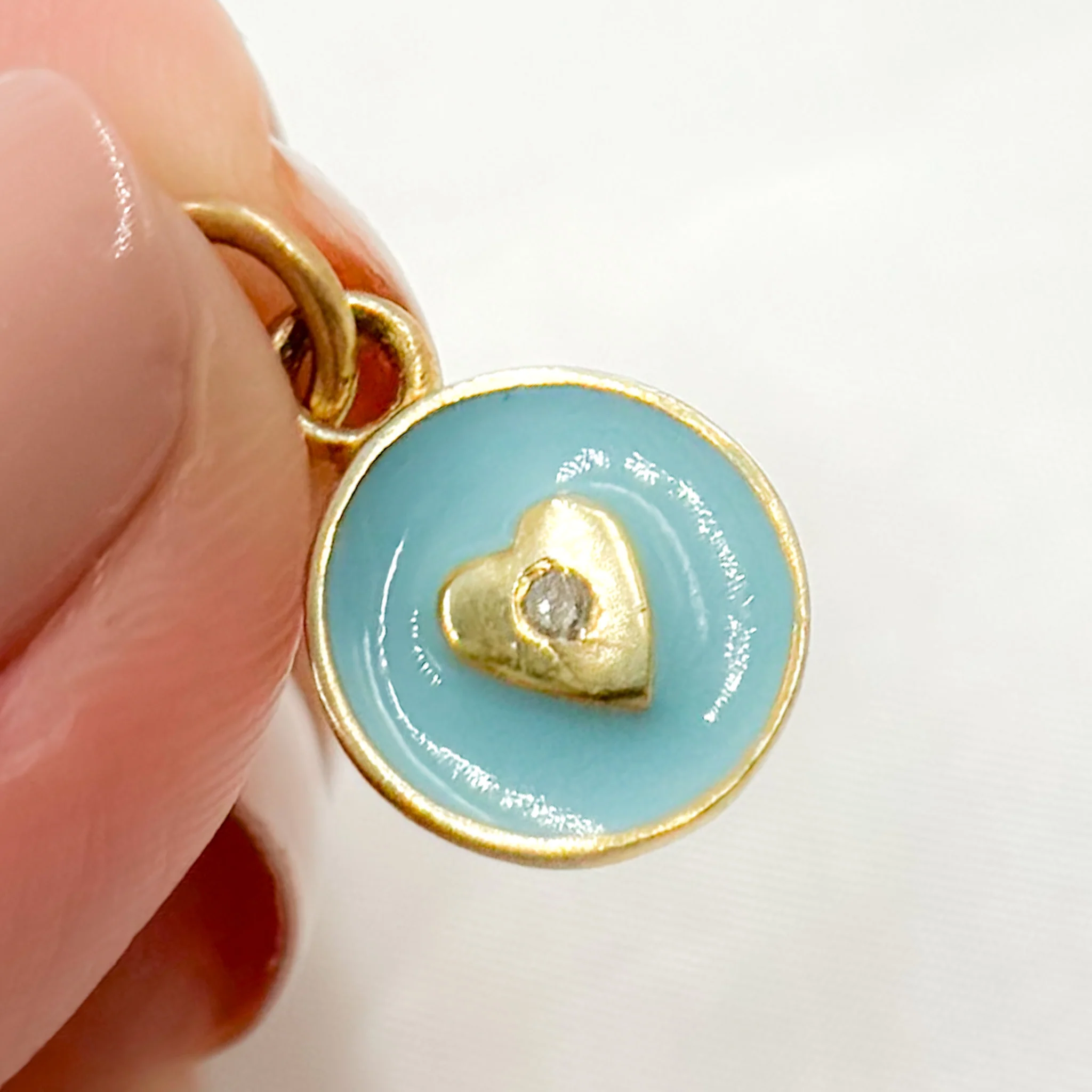 DC134A. Diamond Sterling Silver Round Heart Enamel Charm - Image 13