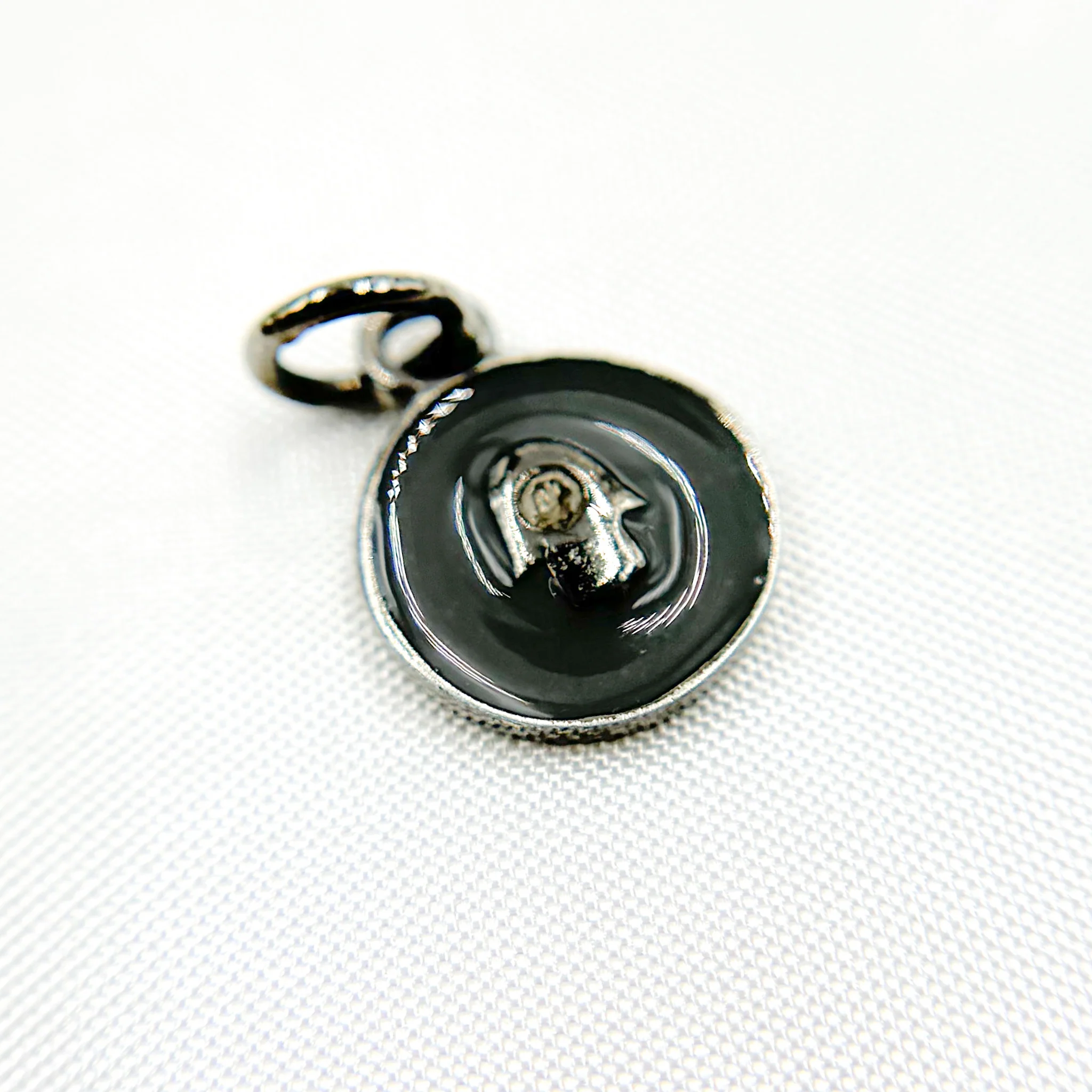 DC136A. Diamond Sterling Silver Round Hamsa Enamel Charm - Image 6