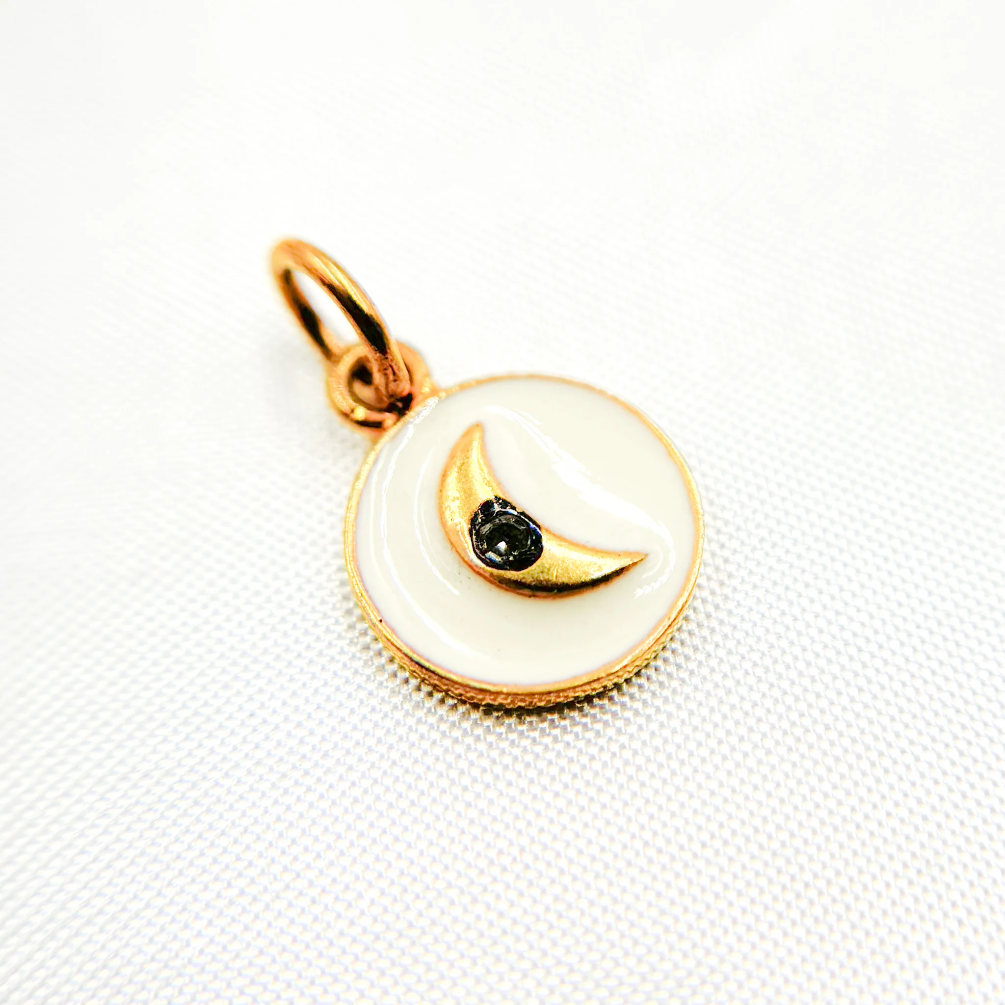 DC145A. Diamond Sterling Silver Round Moon Enamel Charm - Image 5