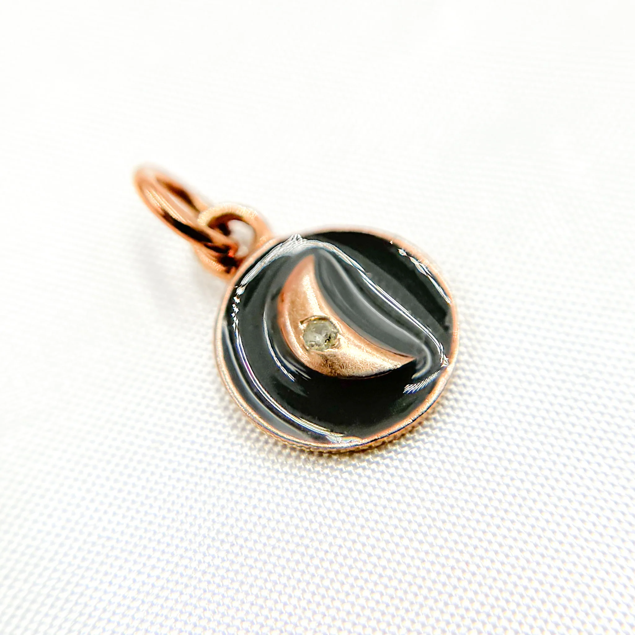 DC145A. Diamond Sterling Silver Round Moon Enamel Charm - Image 6