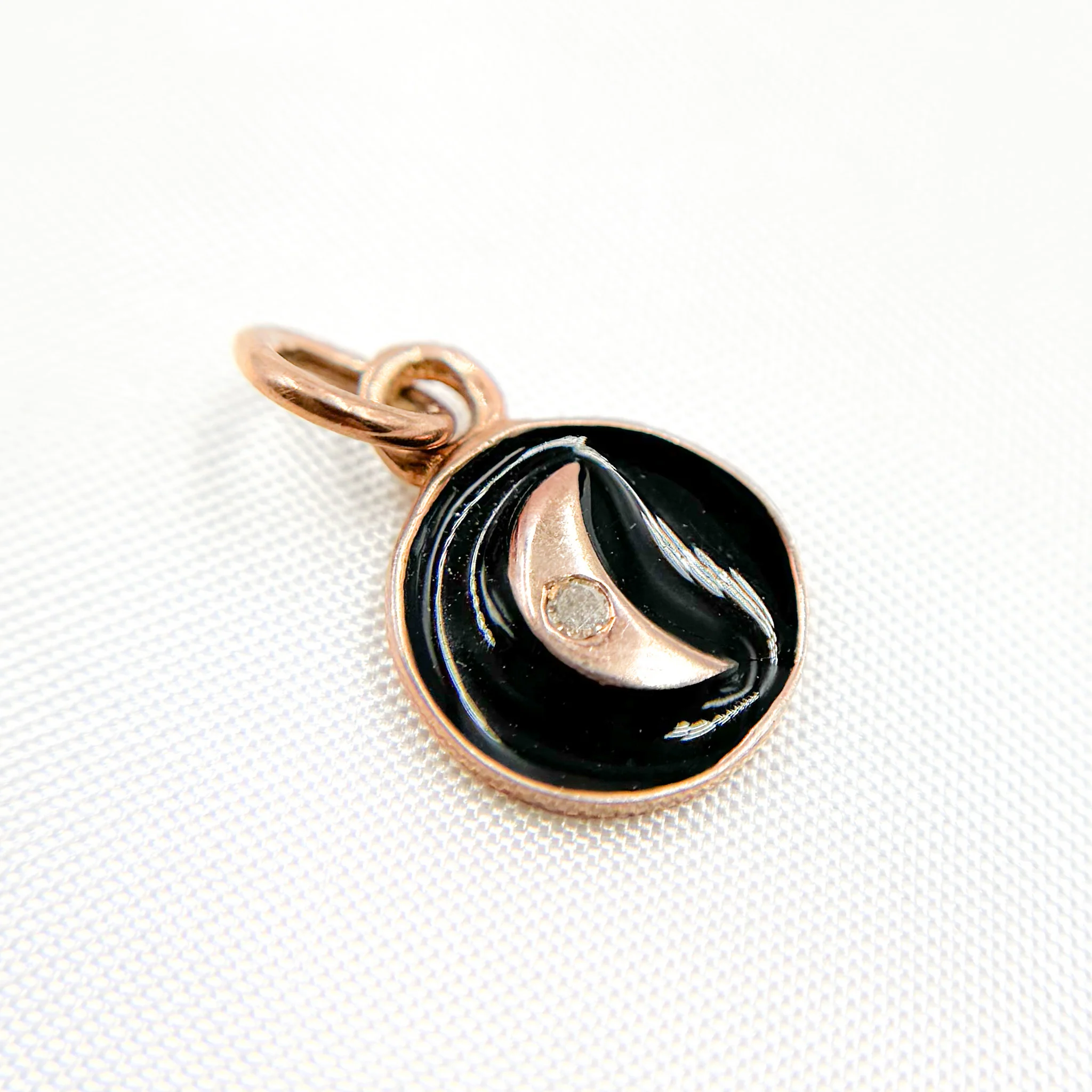 DC145A. Diamond Sterling Silver Round Moon Enamel Charm - Image 7