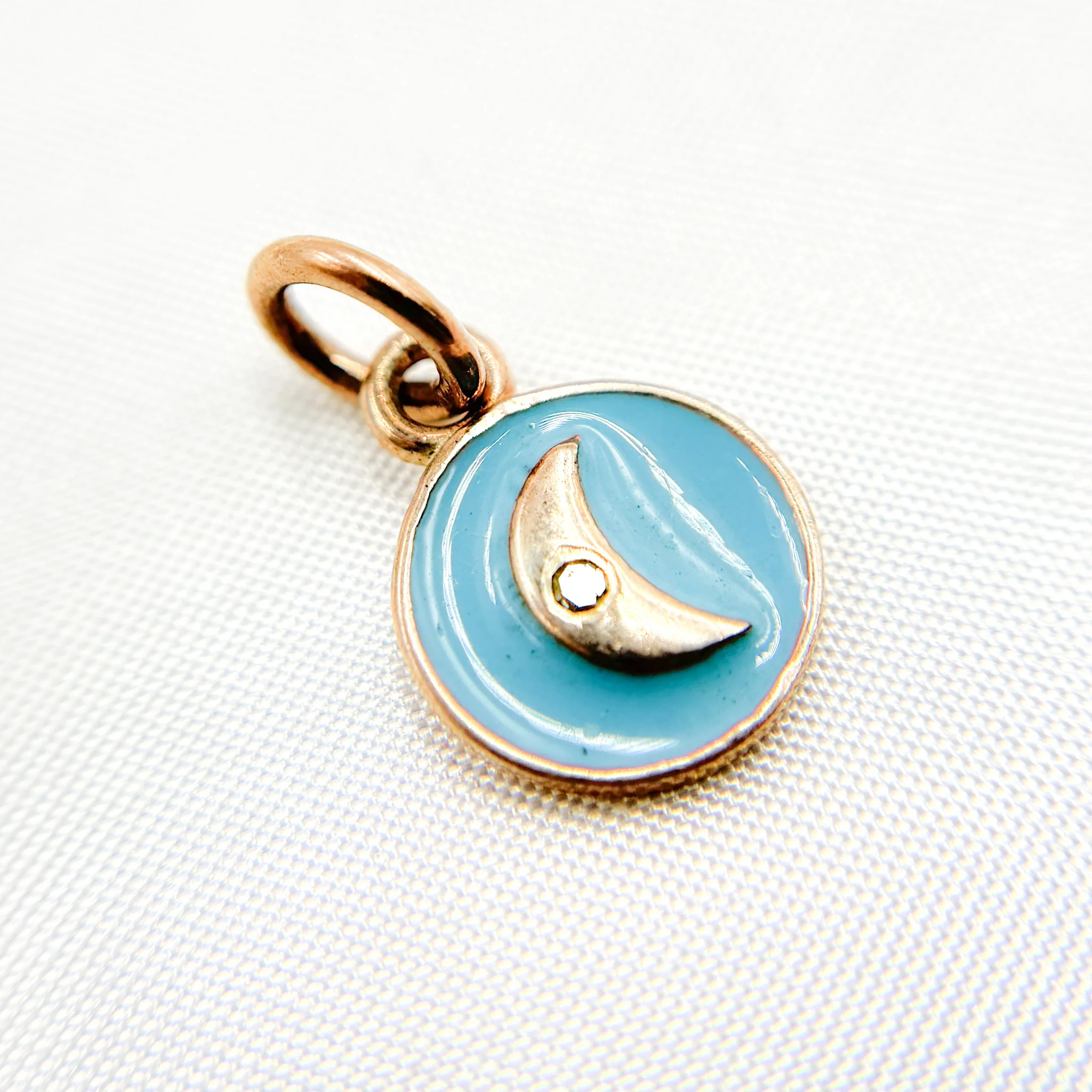 DC145A. Diamond Sterling Silver Round Moon Enamel Charm - Image 8