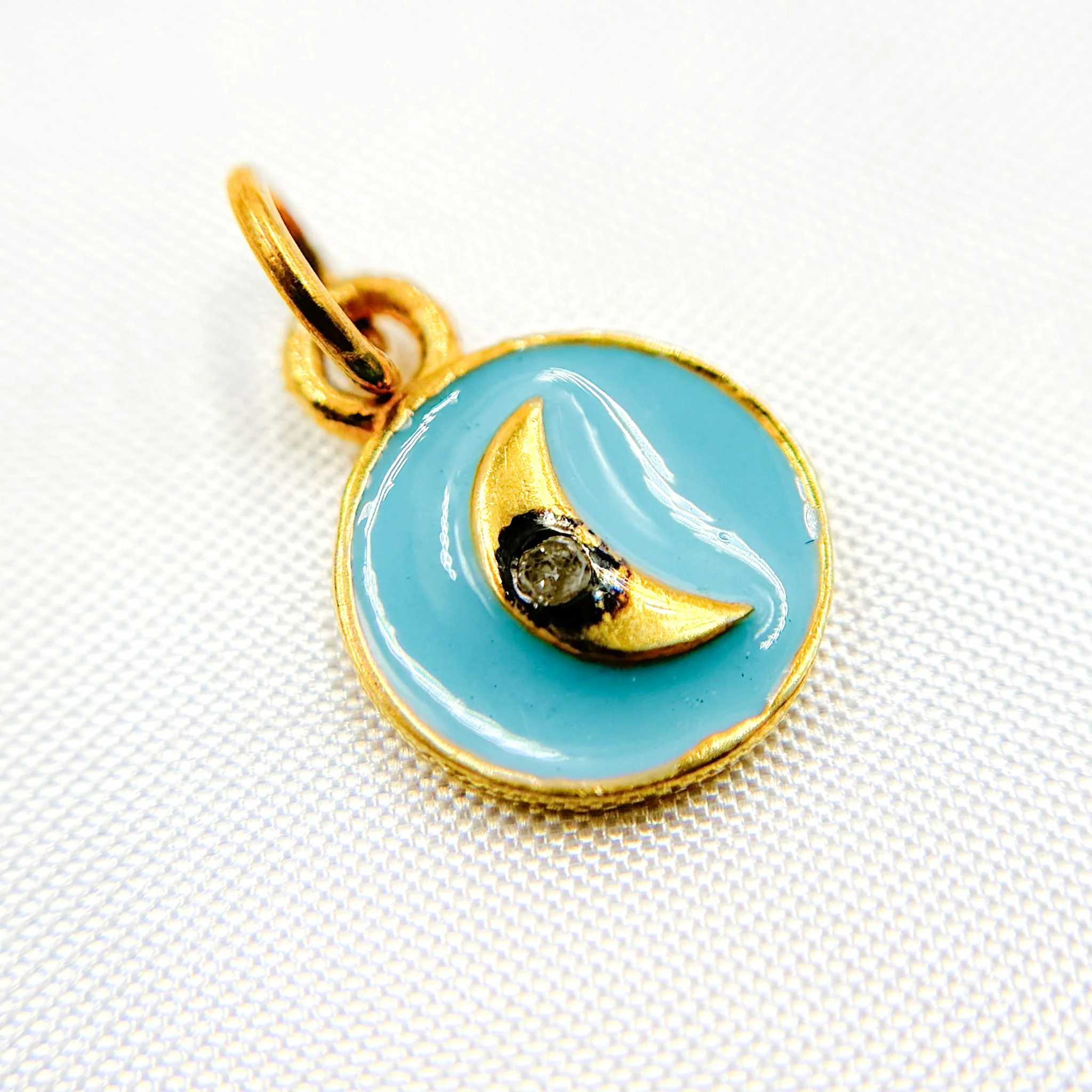 DC145A. Diamond Sterling Silver Round Moon Enamel Charm - Image 9