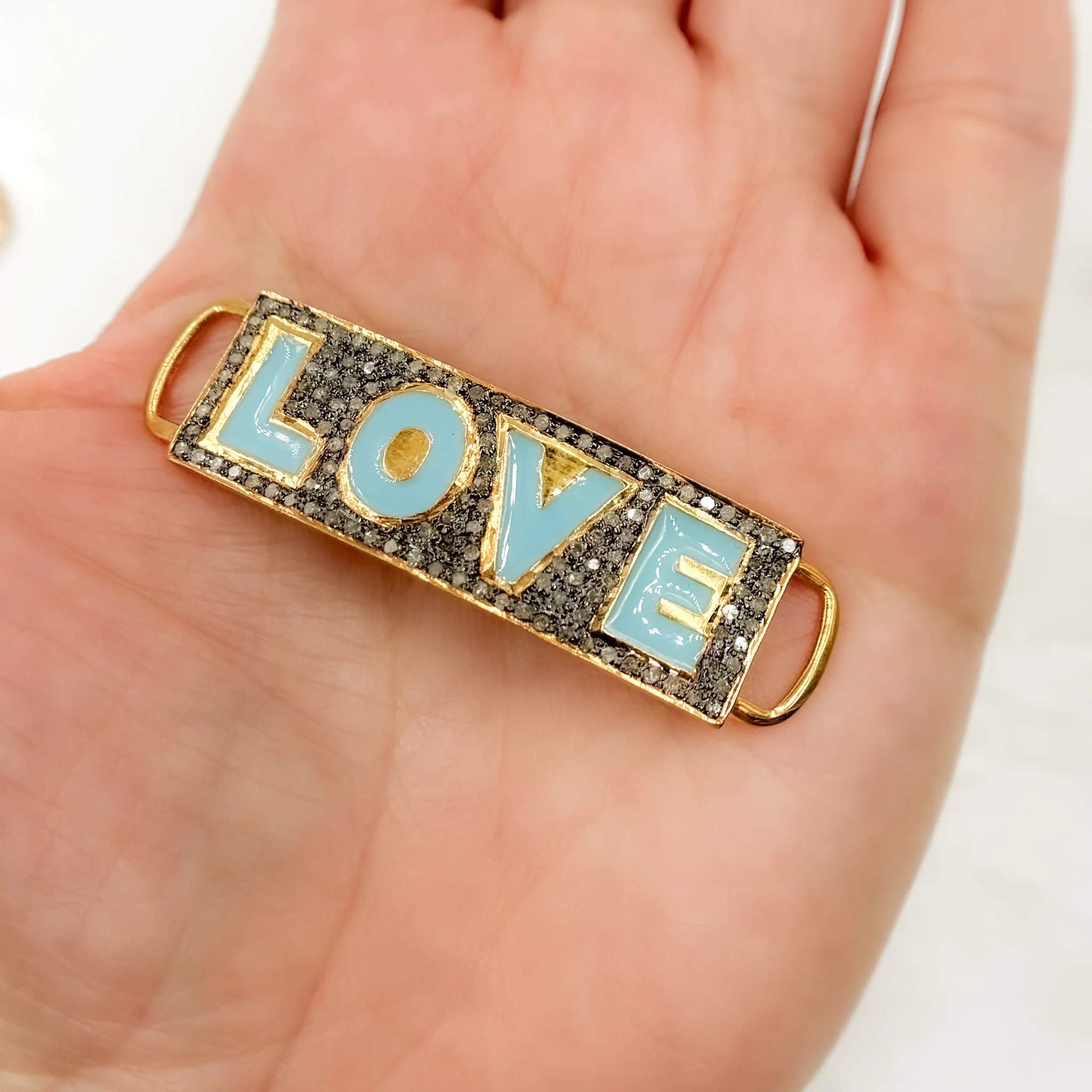 DC149A. Diamond Sterling Silver Rectangle LOVE Enamel Connector - Image 2
