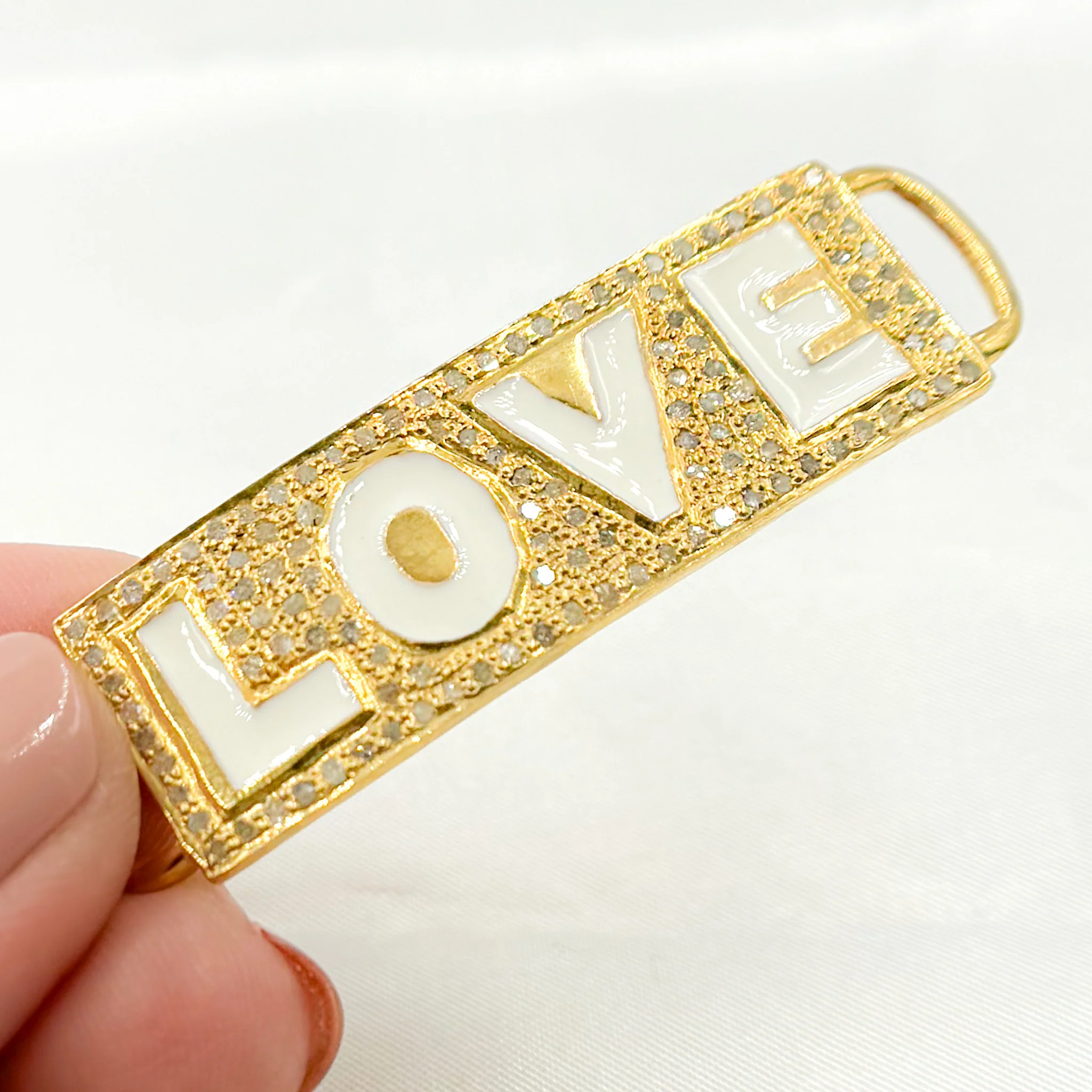 DC149A. Diamond Sterling Silver Rectangle LOVE Enamel Connector - Image 3