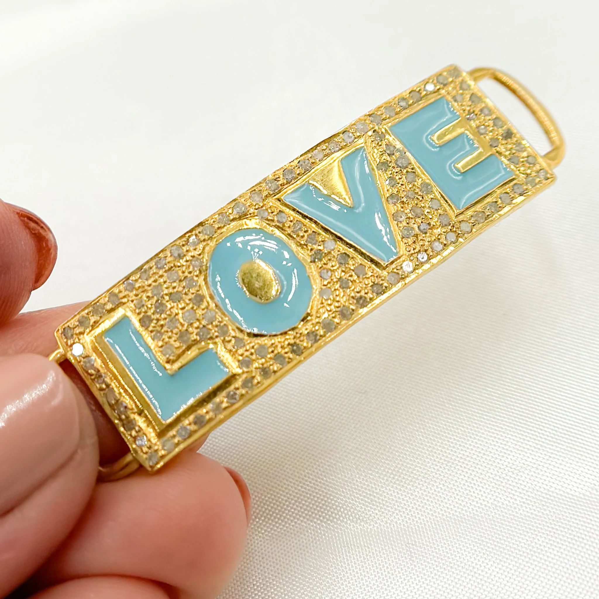 DC149A. Diamond Sterling Silver Rectangle LOVE Enamel Connector - Image 4