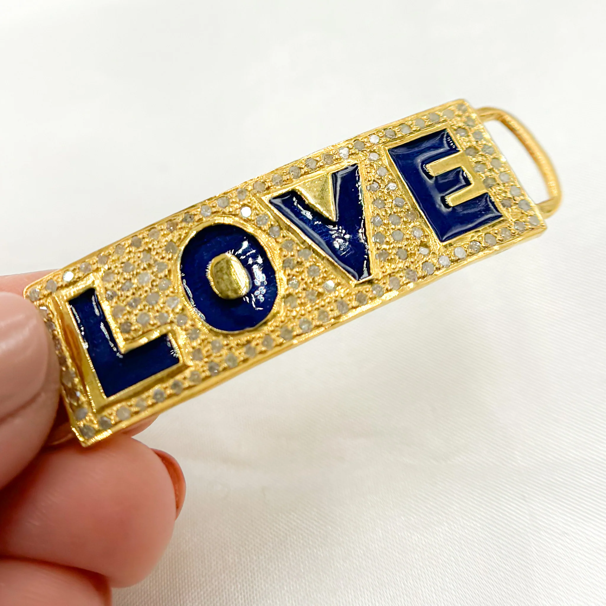 DC149A. Diamond Sterling Silver Rectangle LOVE Enamel Connector - Image 5