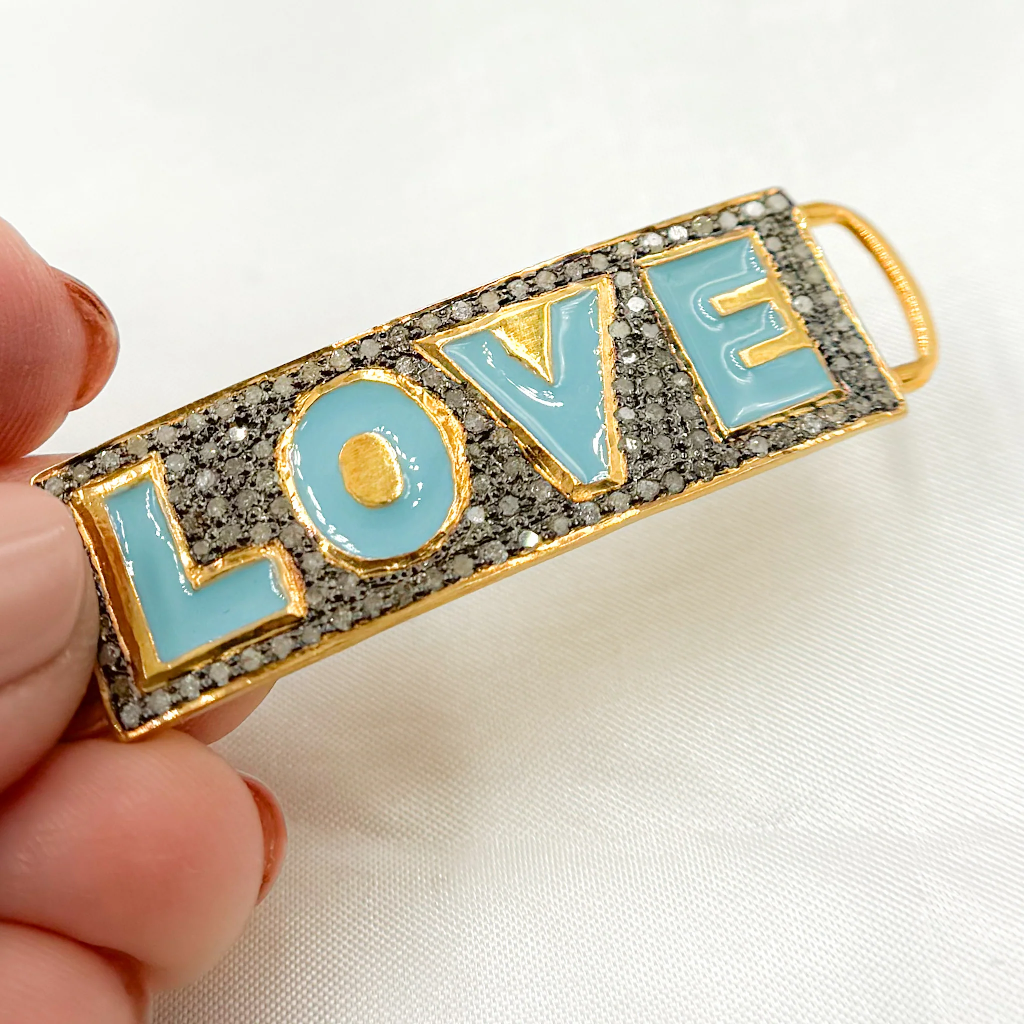 DC149A. Diamond Sterling Silver Rectangle LOVE Enamel Connector - Image 6