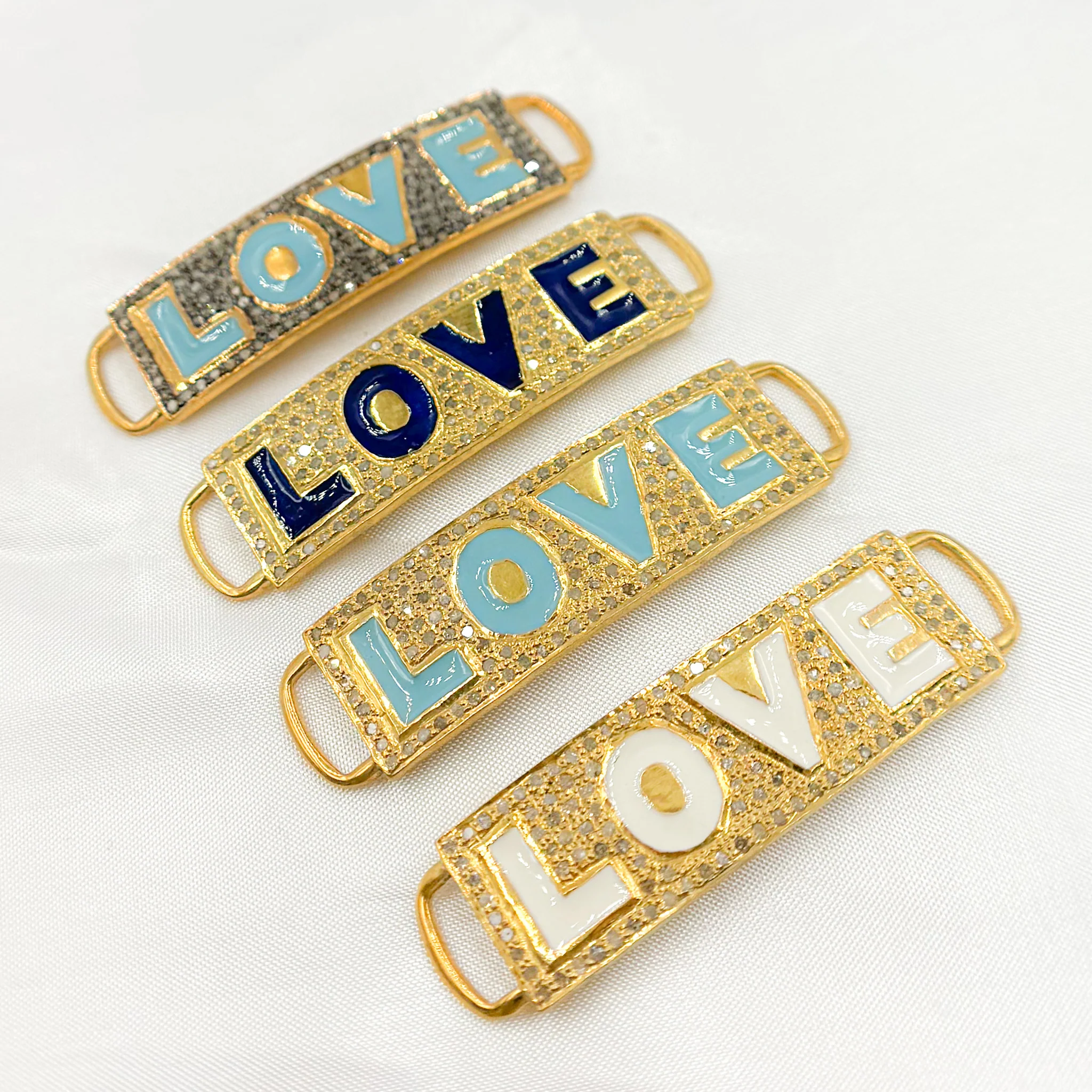 DC149A. Diamond Sterling Silver Rectangle LOVE Enamel Connector - Image 7