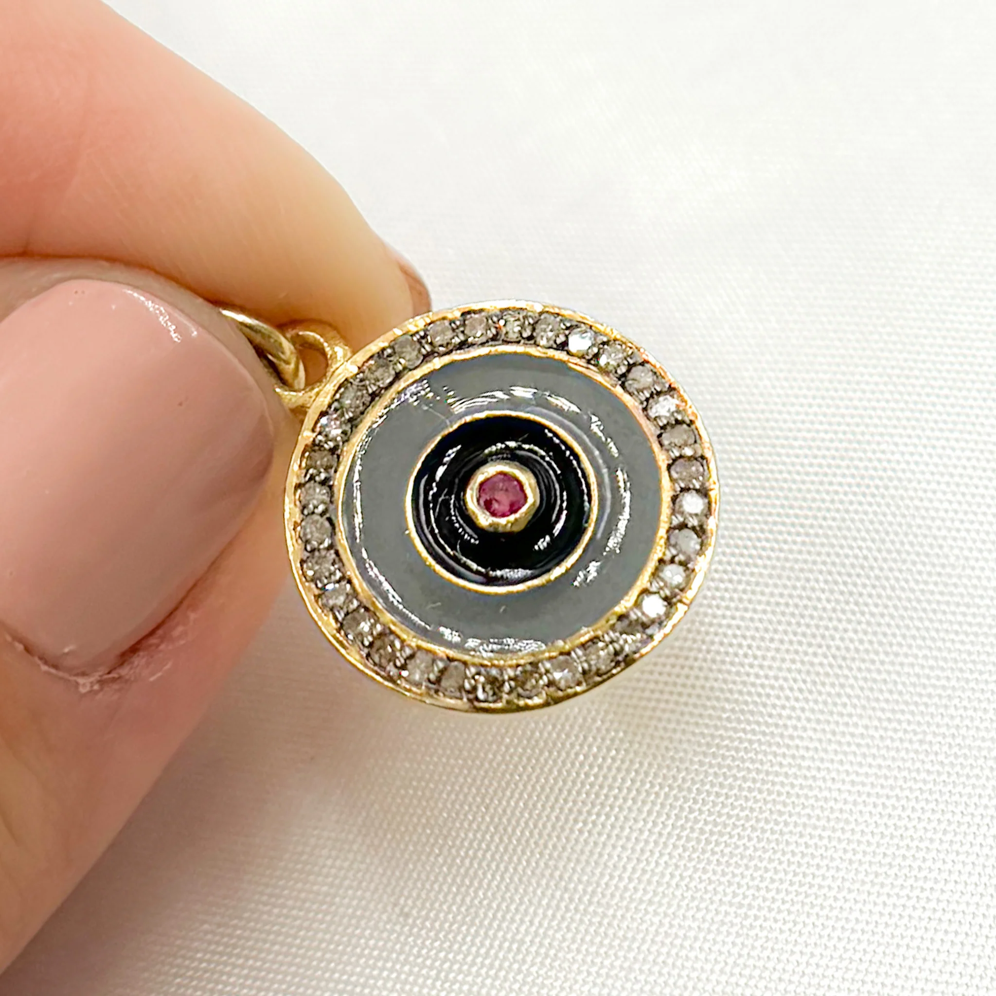 DC233A. Diamond Sterling Silver Round Enamel Charm with Gemstone - Image 2