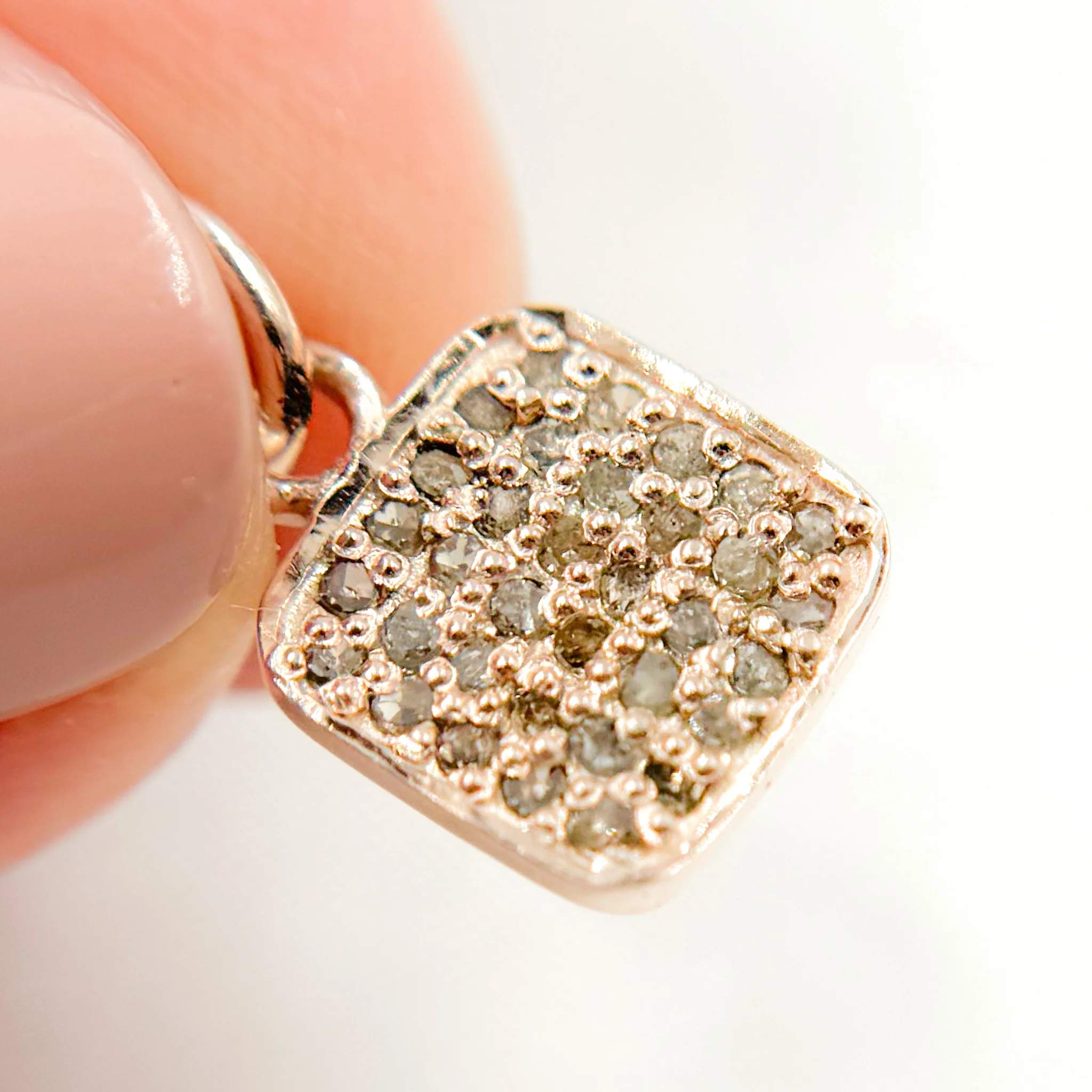 DC243. Diamond Sterling Silver Square Charm