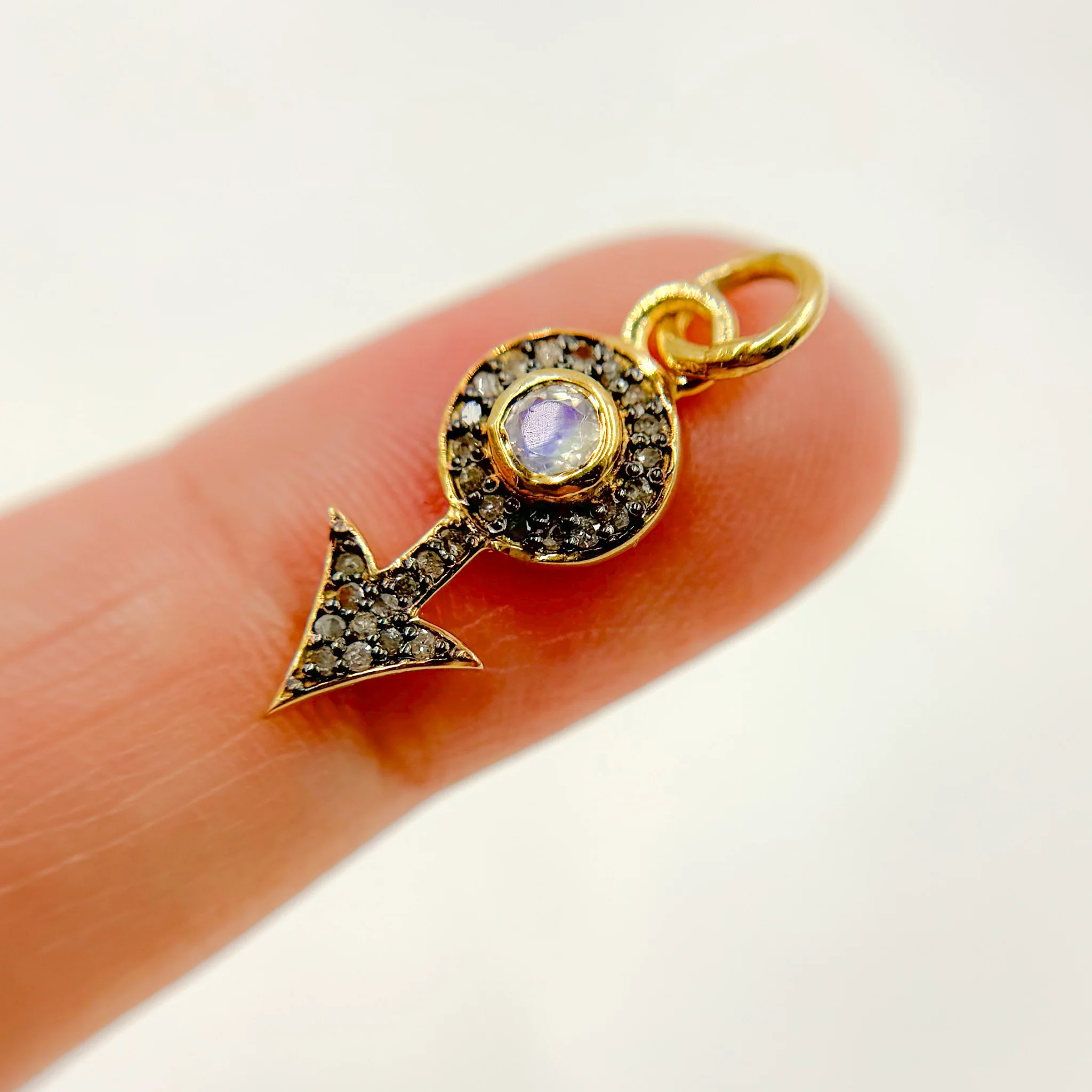 DC364. Diamond Silver Arrow Mini Charm with Gemstone - Image 2