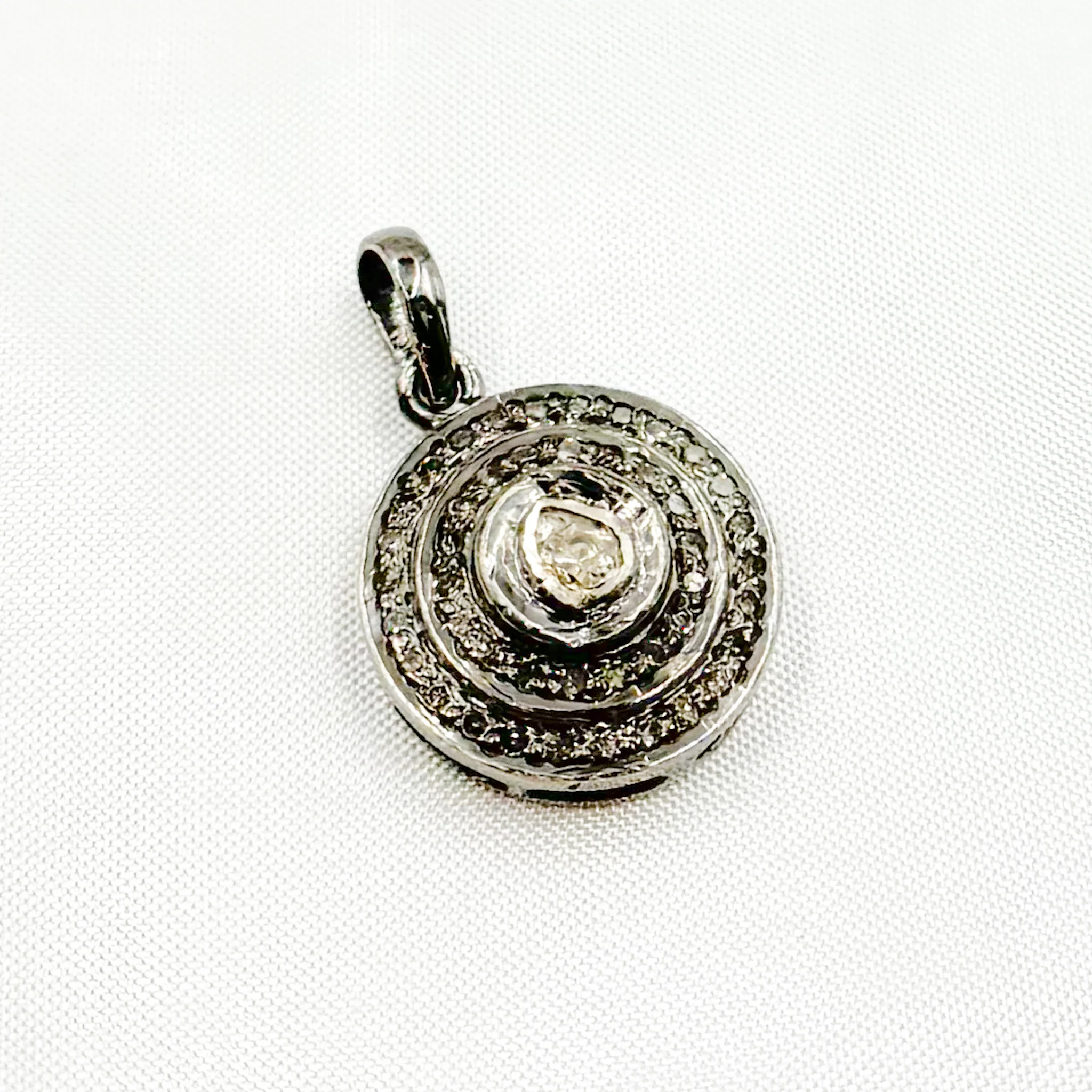 DC383. Diamond Sterling Silver Round Charm with Polki Diamond - Image 4