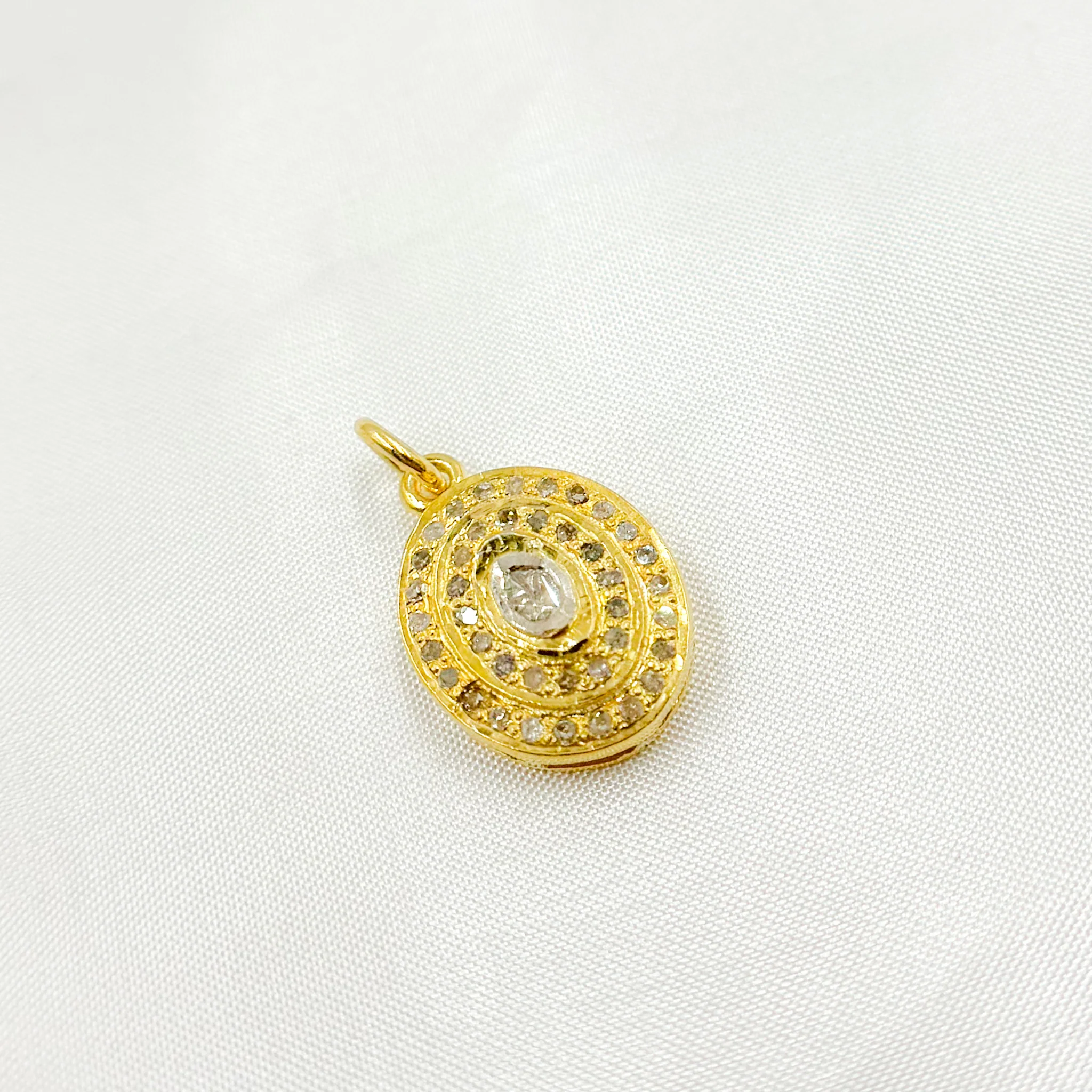 DC385. Diamond Sterling Silver Oval Charm with Polki Diamond - Image 3