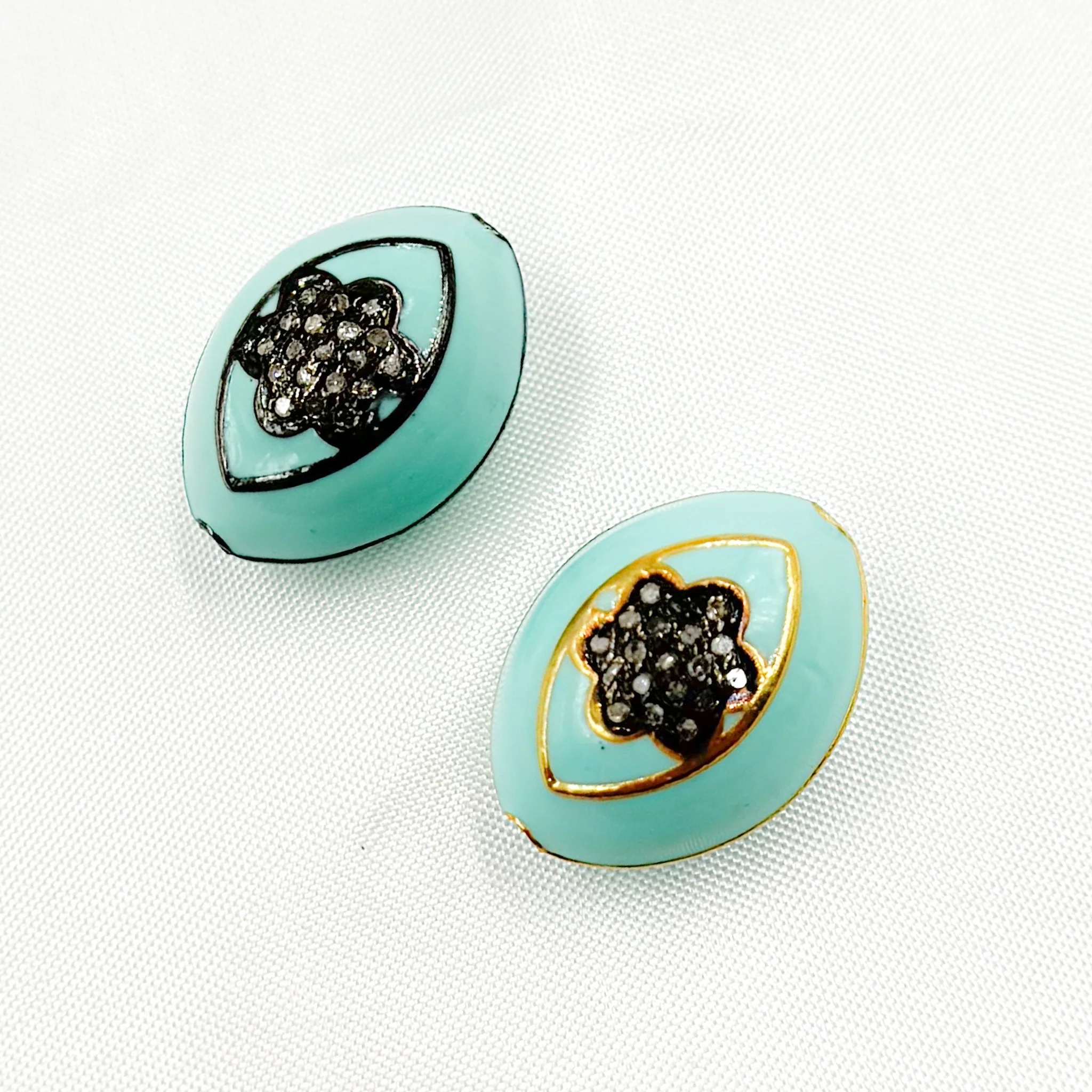 DC413A. Diamond Sterling Silver Marquise Flower Enamel Bead