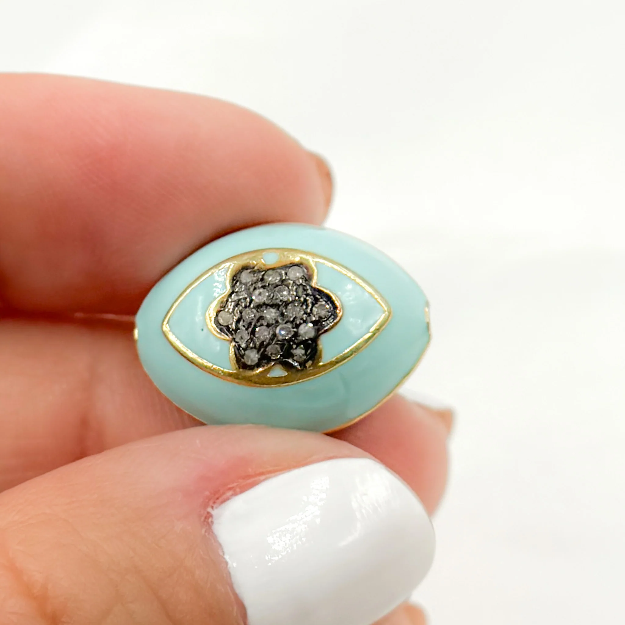 DC413A. Diamond Sterling Silver Marquise Flower Enamel Bead - Image 2