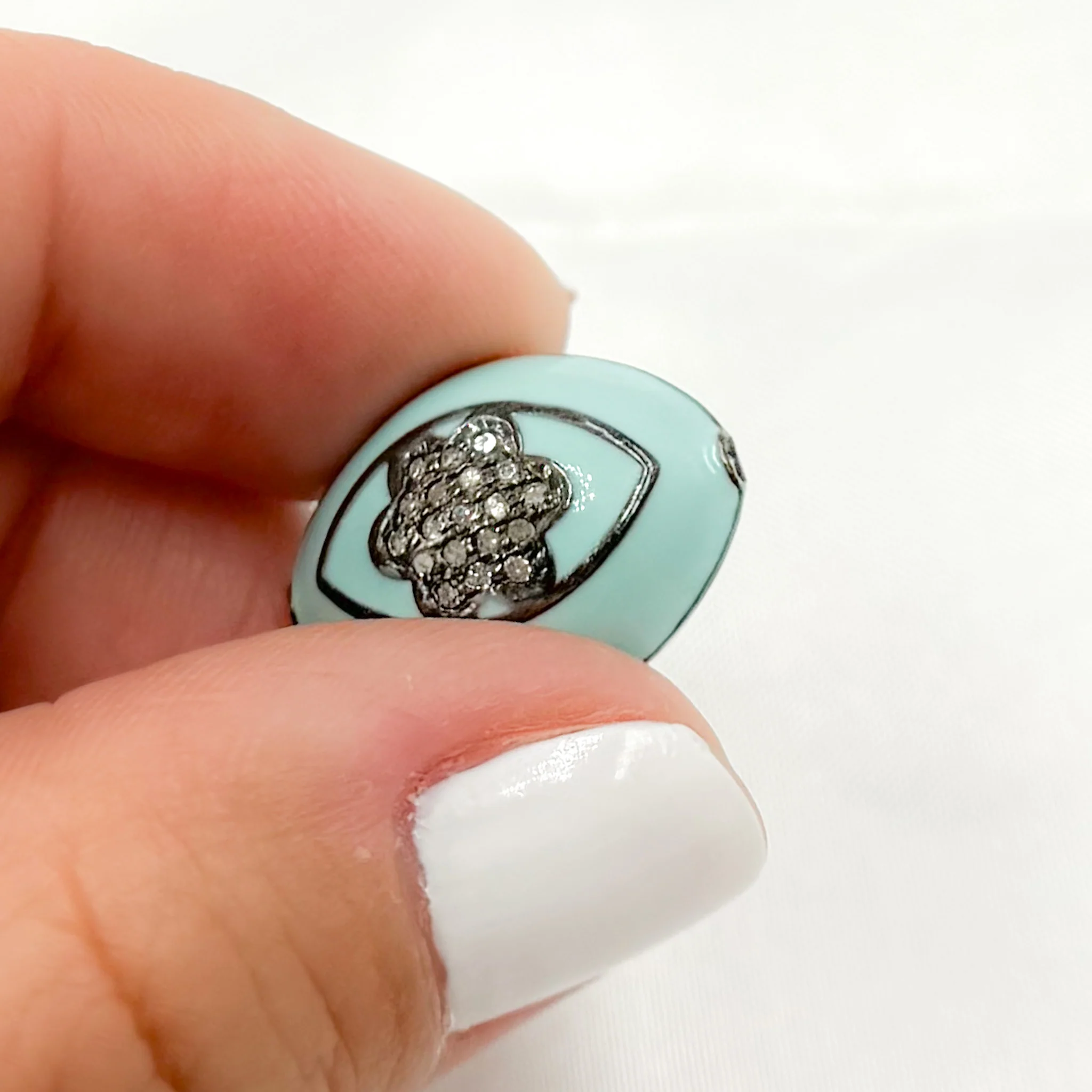 DC413A. Diamond Sterling Silver Marquise Flower Enamel Bead - Image 3