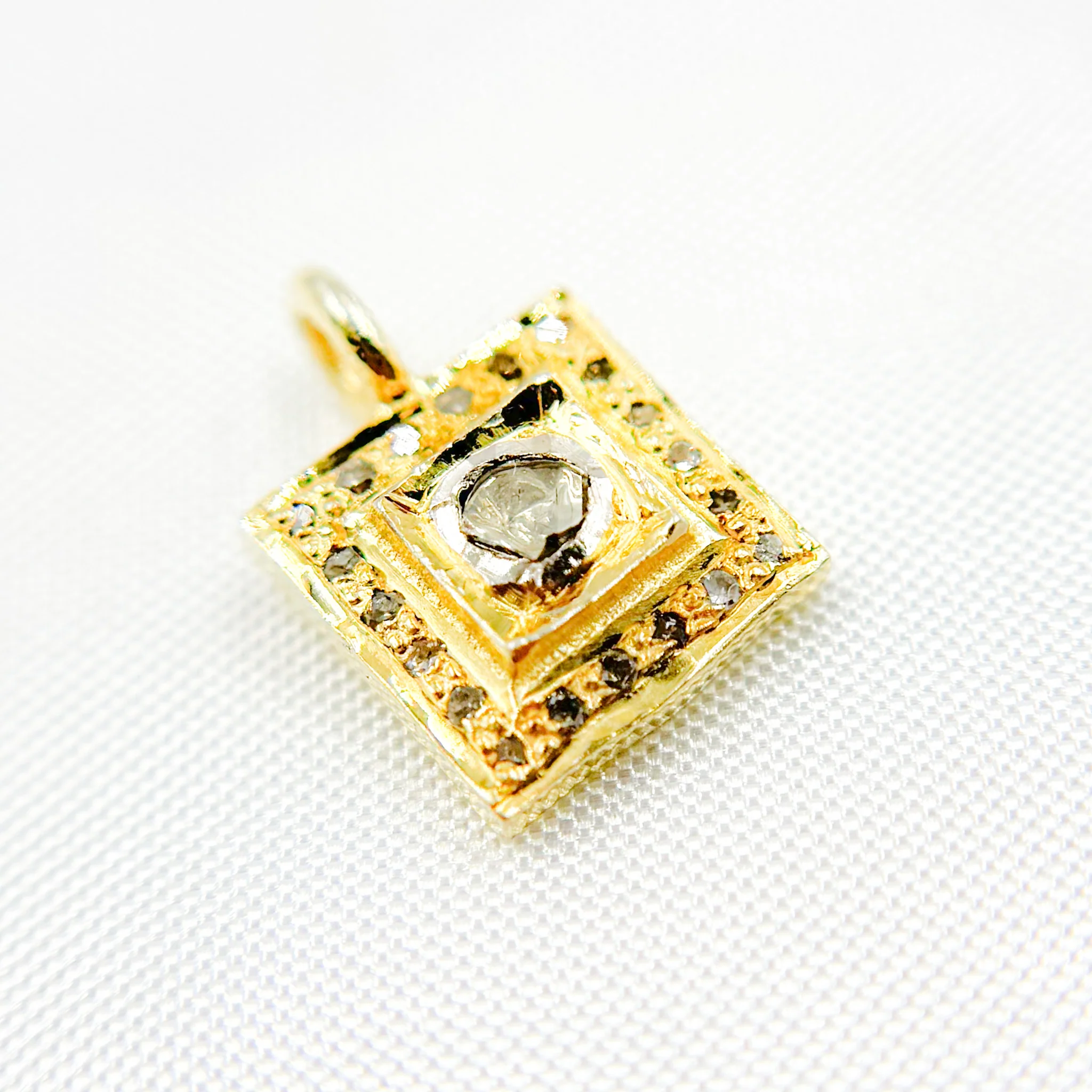 DC459. Diamond Sterling Silver Square Charm with Polki Diamond - Image 5