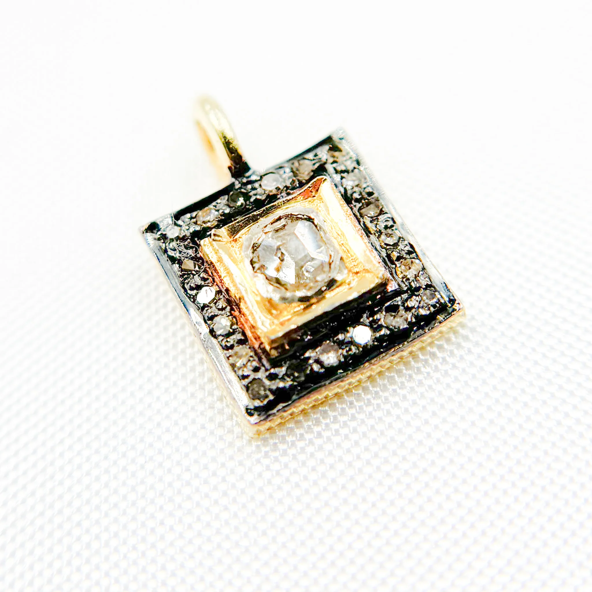 DC459. Diamond Sterling Silver Square Charm with Polki Diamond - Image 6