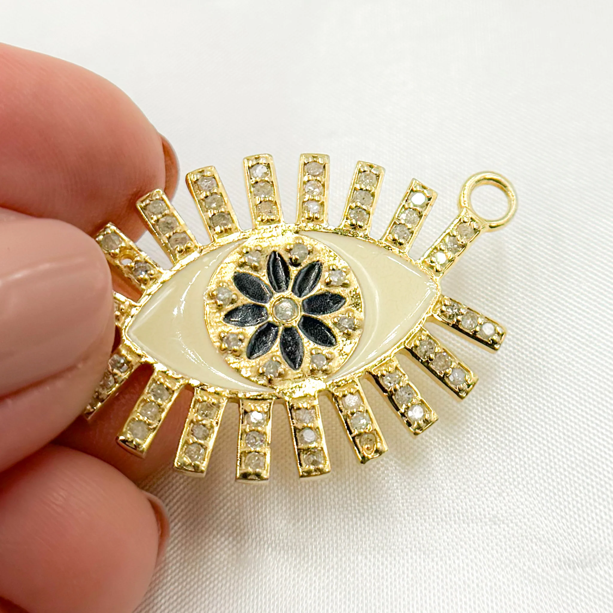 DC513A. Diamond Sterling Silver Eye Flower Enamel Pendant - Image 5
