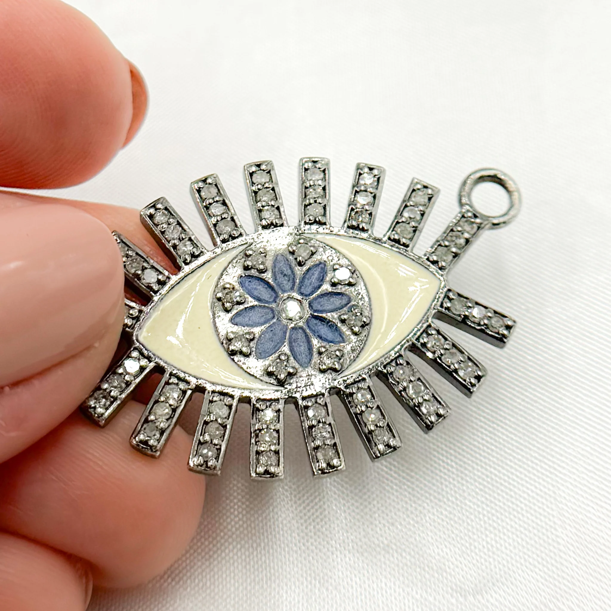 DC513A. Diamond Sterling Silver Eye Flower Enamel Pendant - Image 7