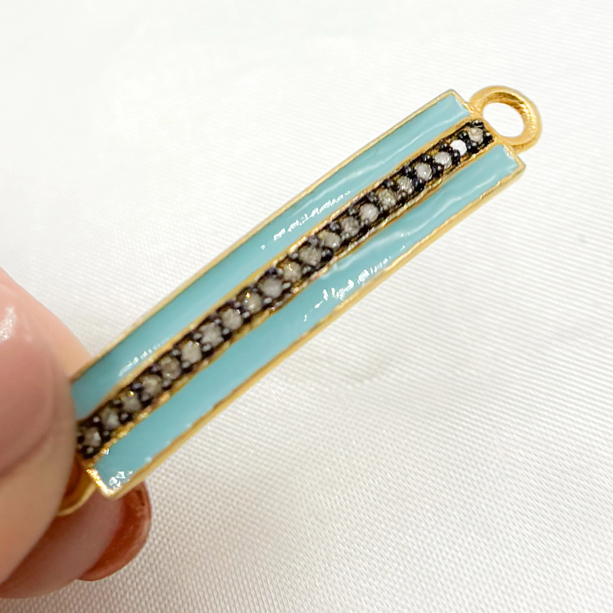 DC514A. Diamond Sterling Silver Rectangle Enamel Connector - Image 6