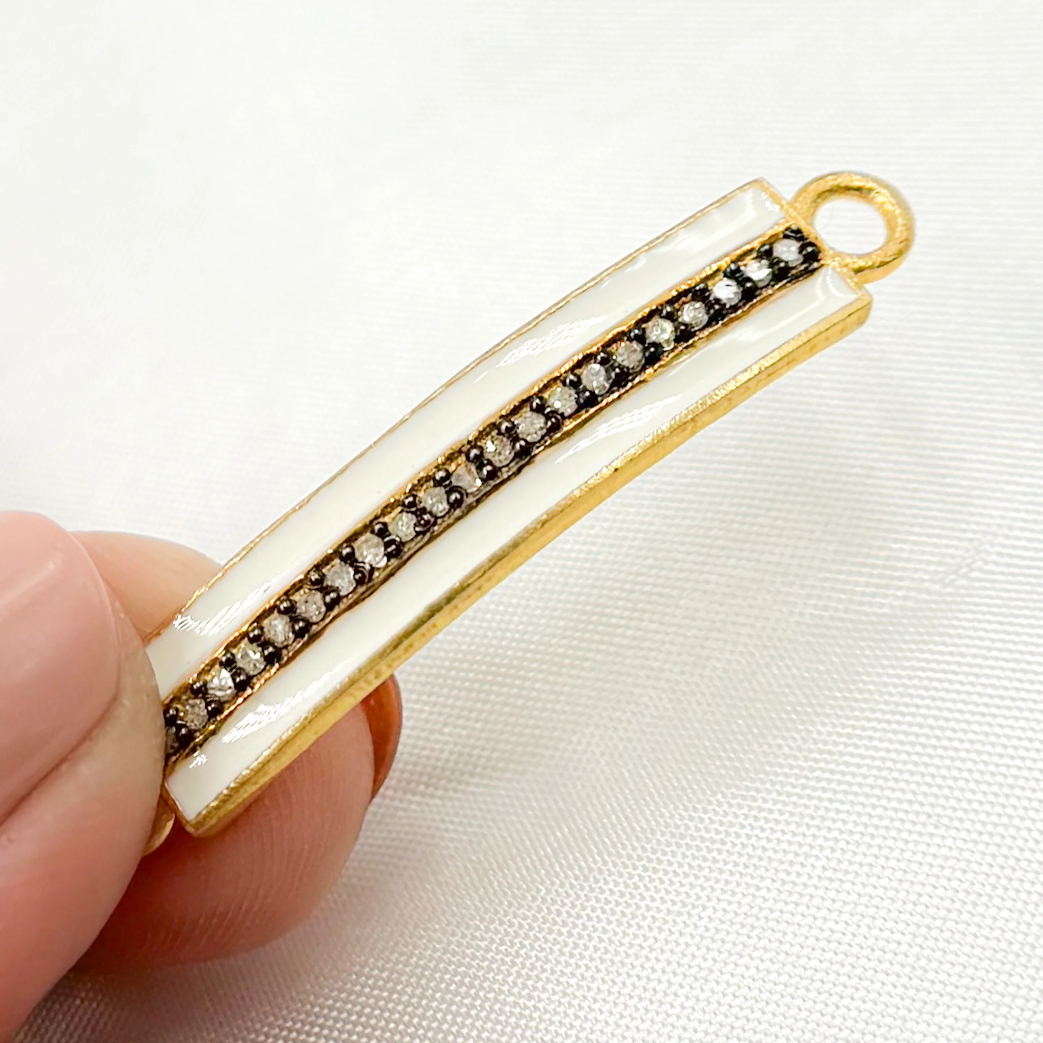 DC514A. Diamond Sterling Silver Rectangle Enamel Connector - Image 9