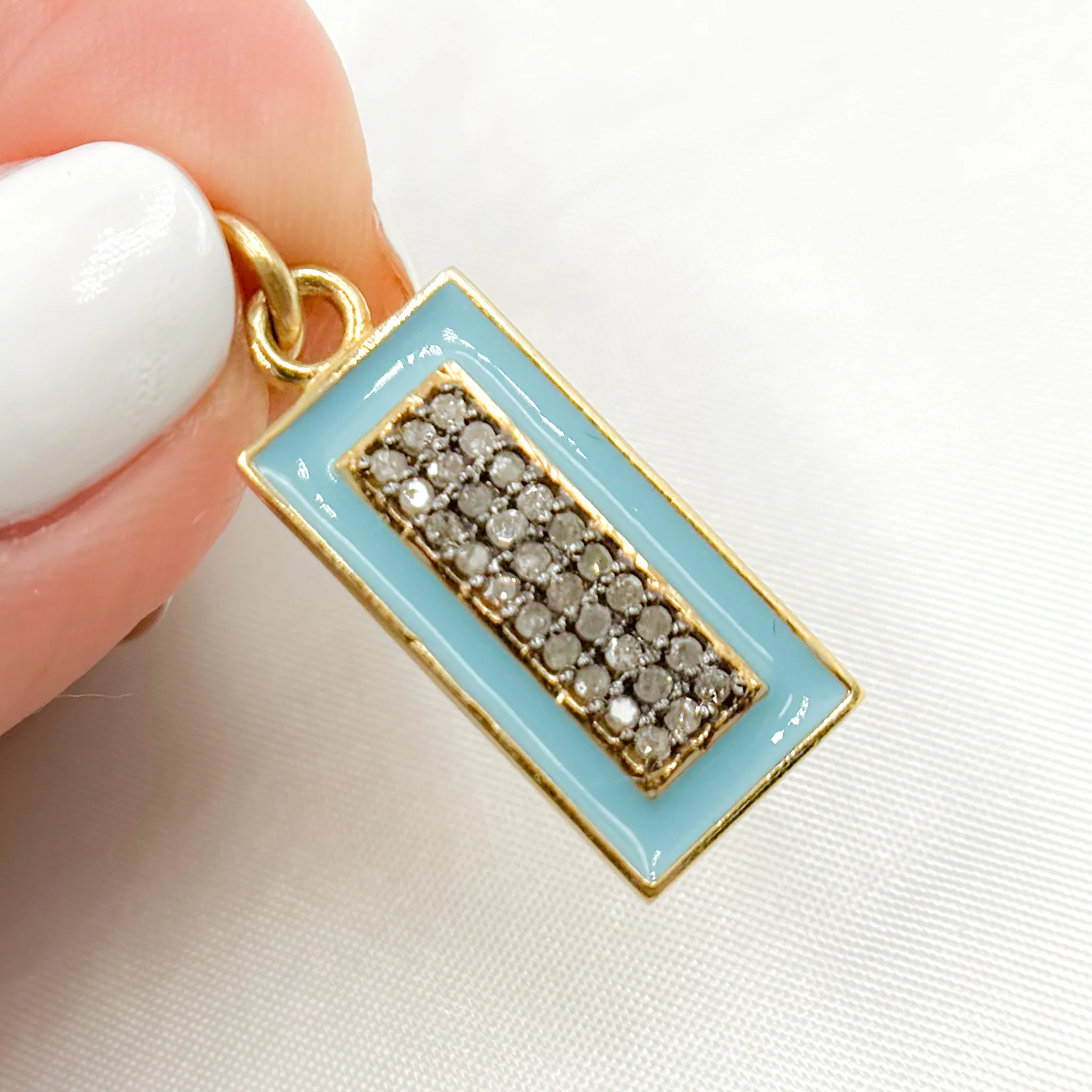 DC558A. Diamond Sterling Silver Rectangle Enamel Pendant - Image 5