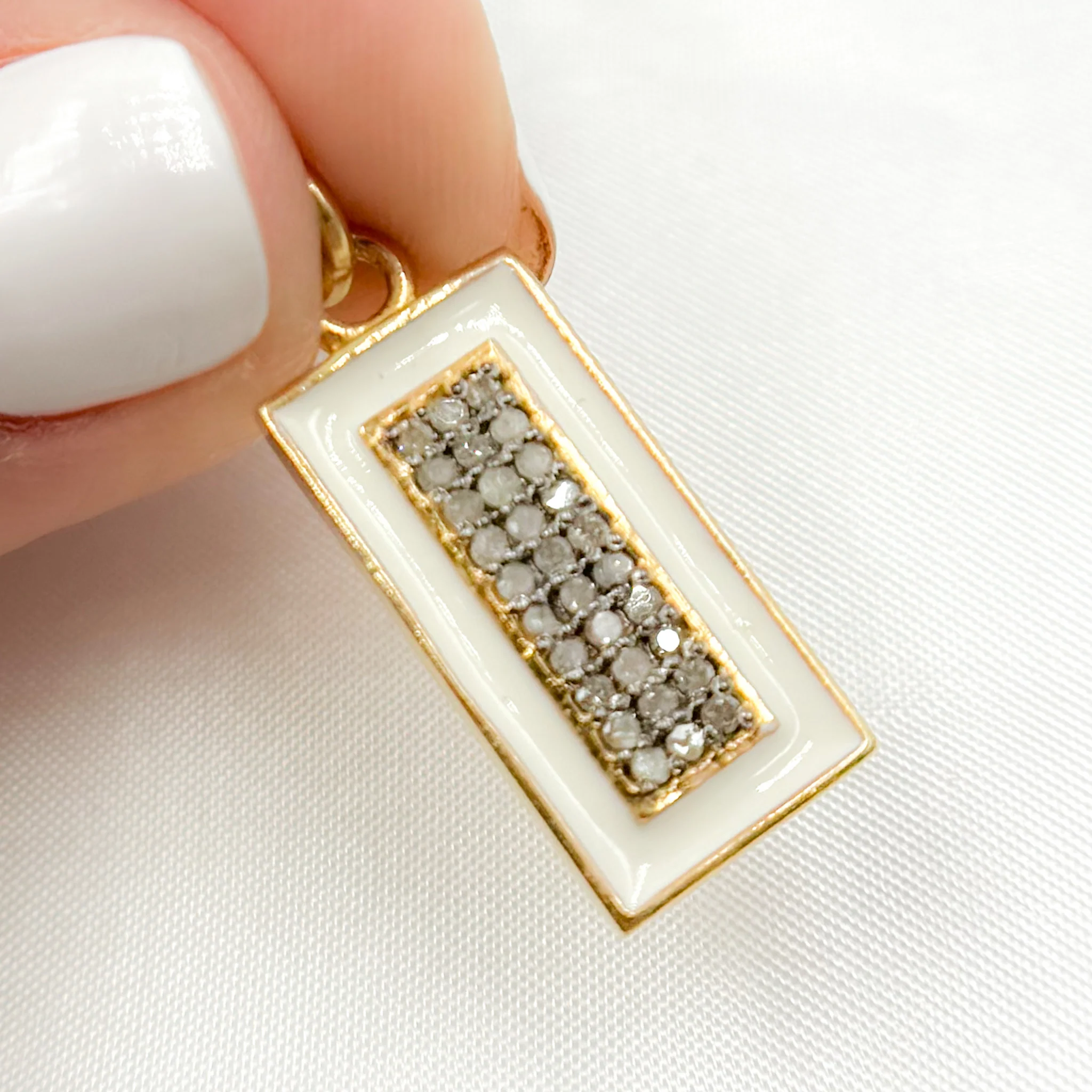 DC558A. Diamond Sterling Silver Rectangle Enamel Pendant - Image 6