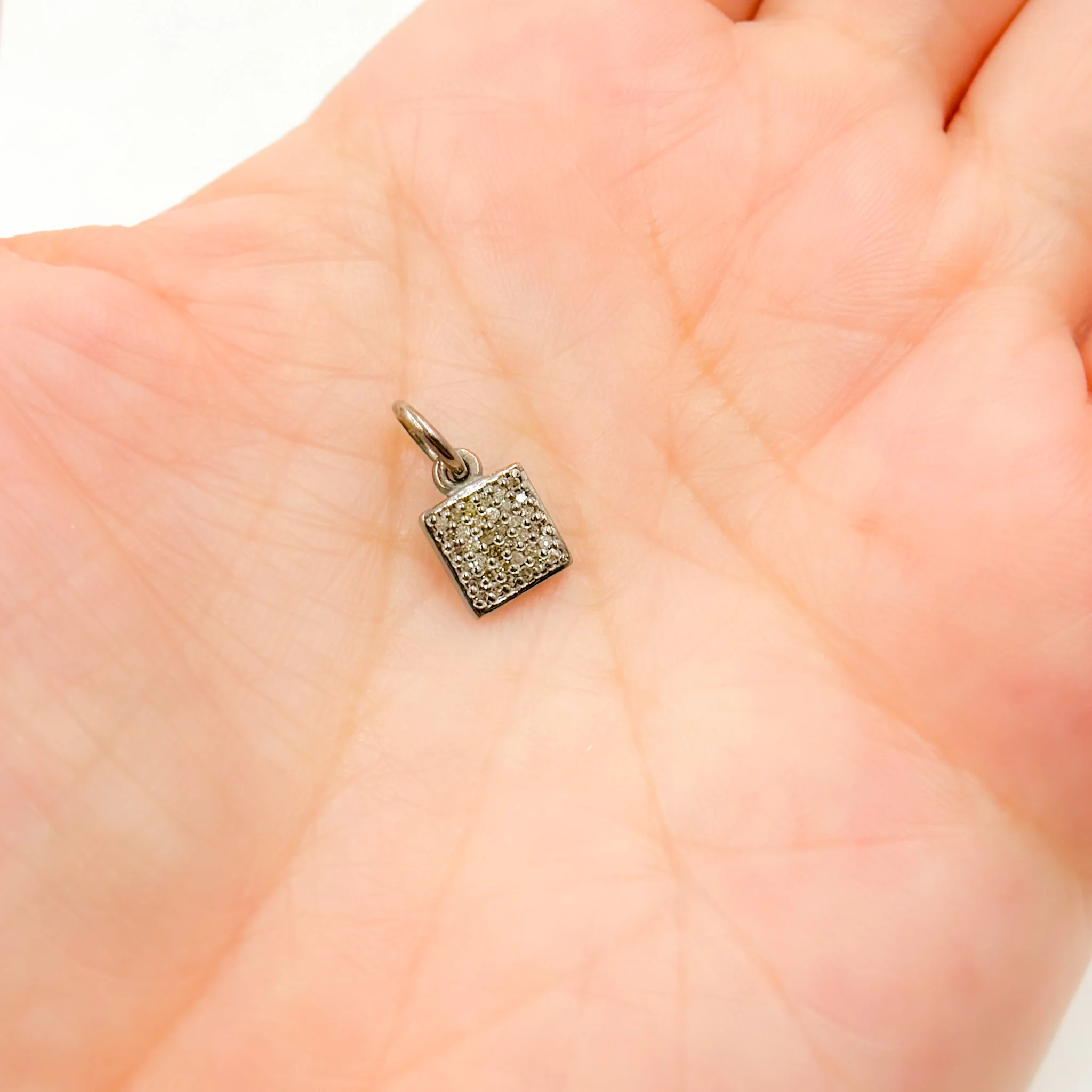 DC890. Diamond Sterling Silver Square Charm - Image 2
