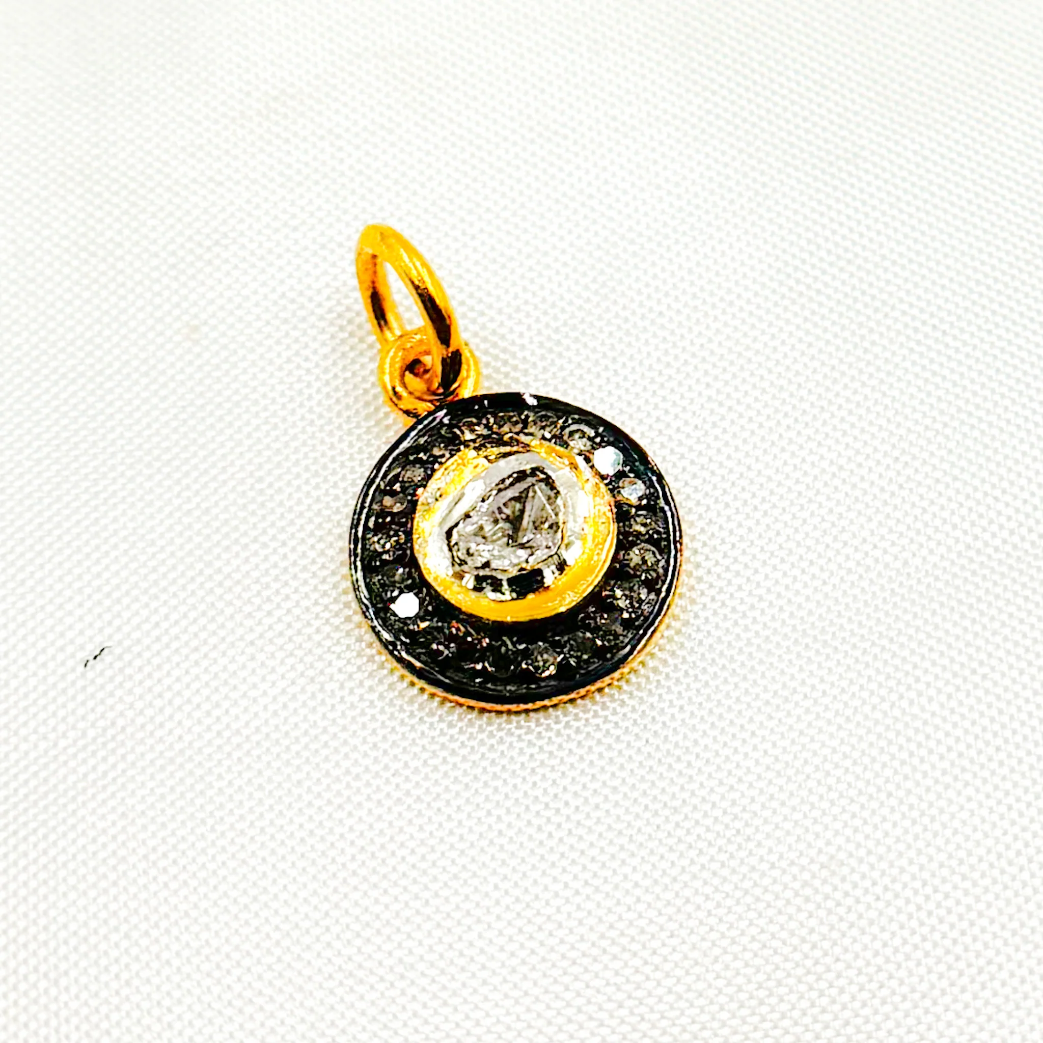 DC933. Diamond Sterling Silver Round Charm with Polki Diamond - Image 3