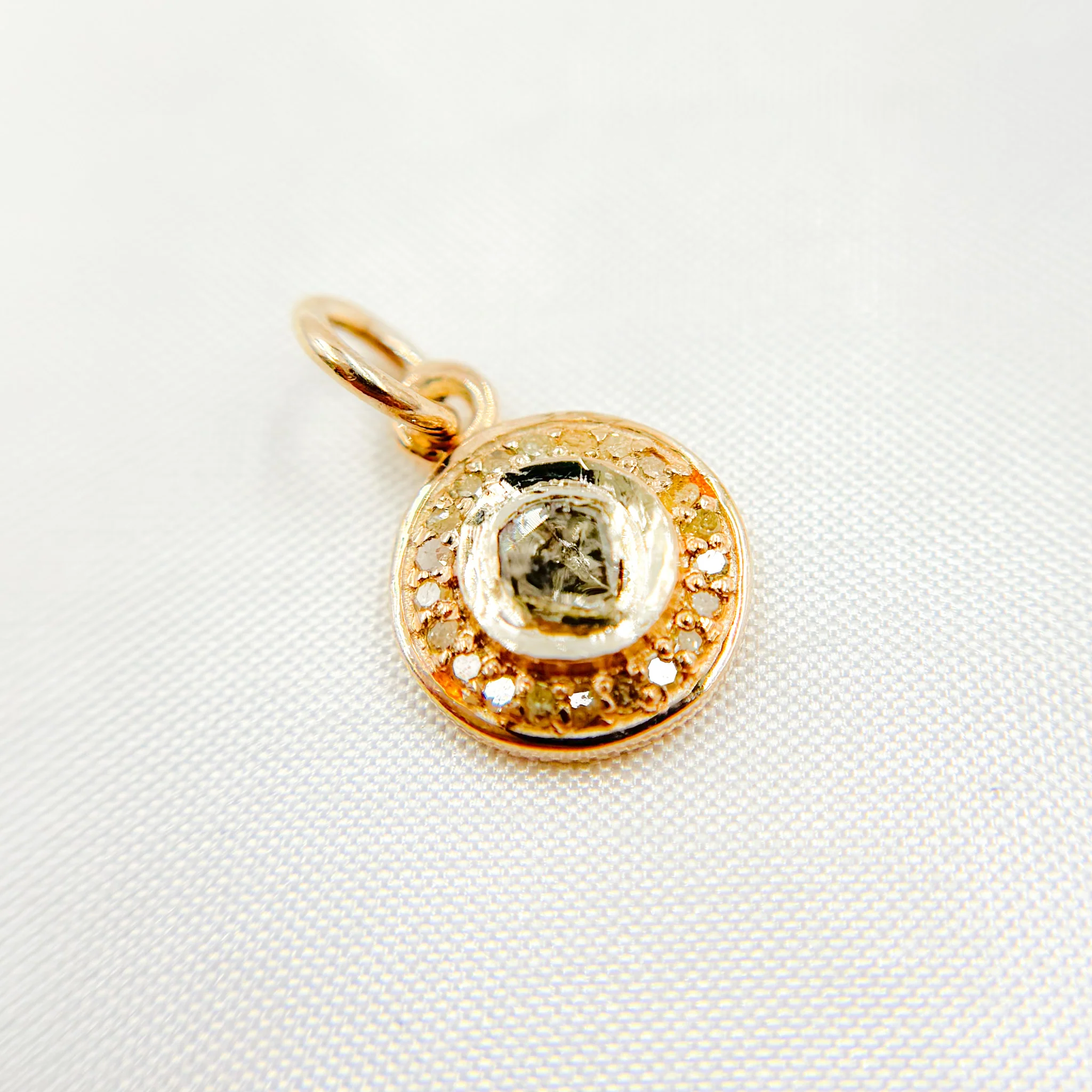 DC933. Diamond Sterling Silver Round Charm with Polki Diamond - Image 4