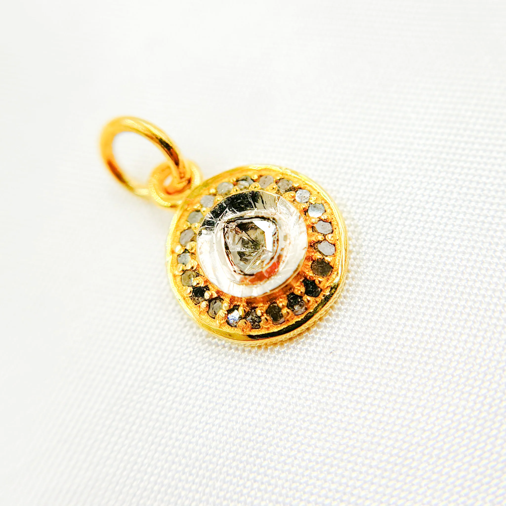 DC933. Diamond Sterling Silver Round Charm with Polki Diamond - Image 5